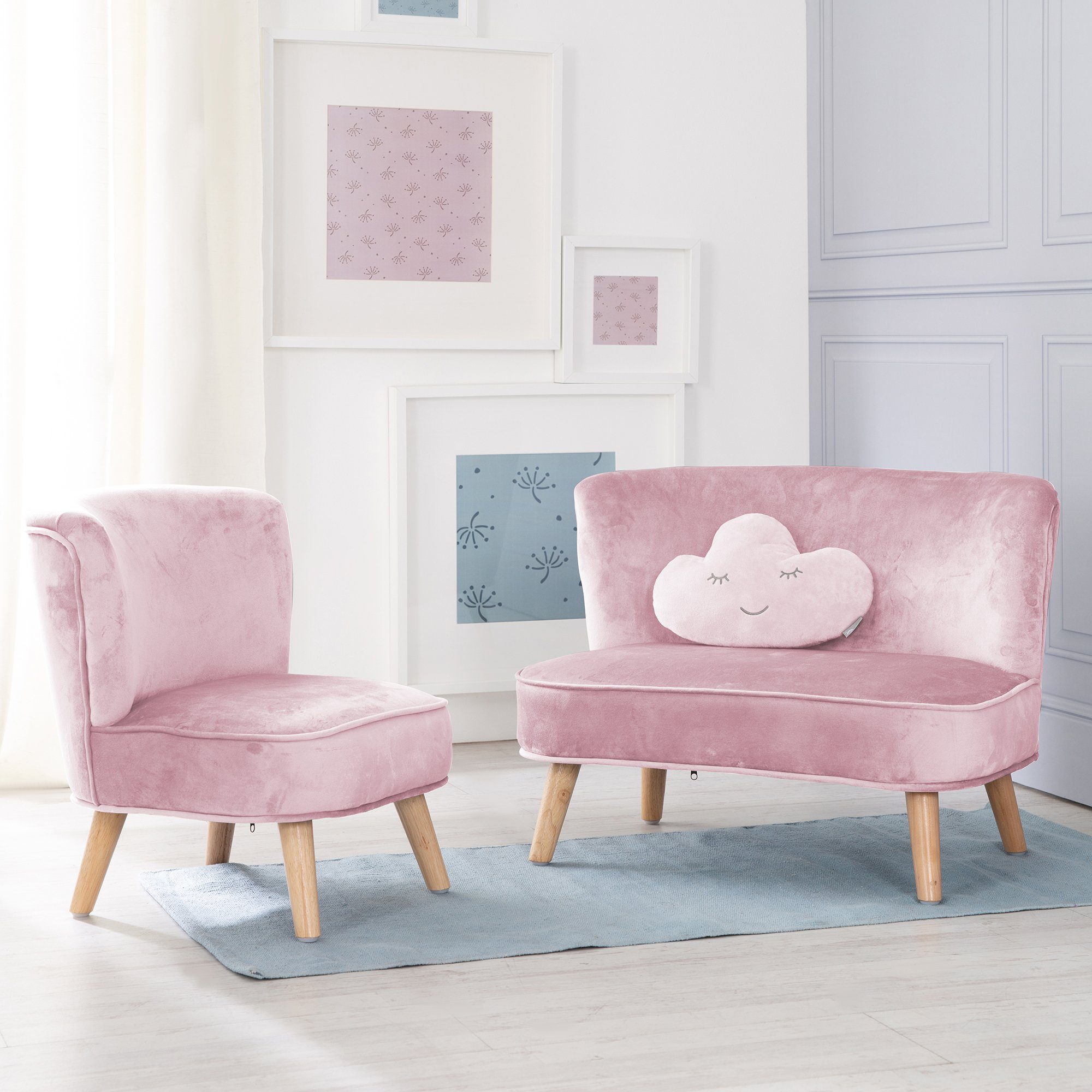 roba® Kindersitzgruppe Lil Sofa, (Set, 3-tlg), bestehend aus Kindersofa, Kindersessel und Dekokissen in Wolkenform
