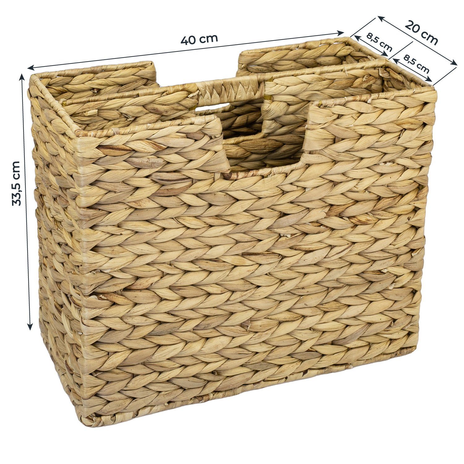 HMF Zeitungsständer Nachhaltiger Zeitschriftenkorb aus Wasserhyazinthe, vielfältiger Aufbewahrungskorb mit 2 Fächern, 40x20x33 cm