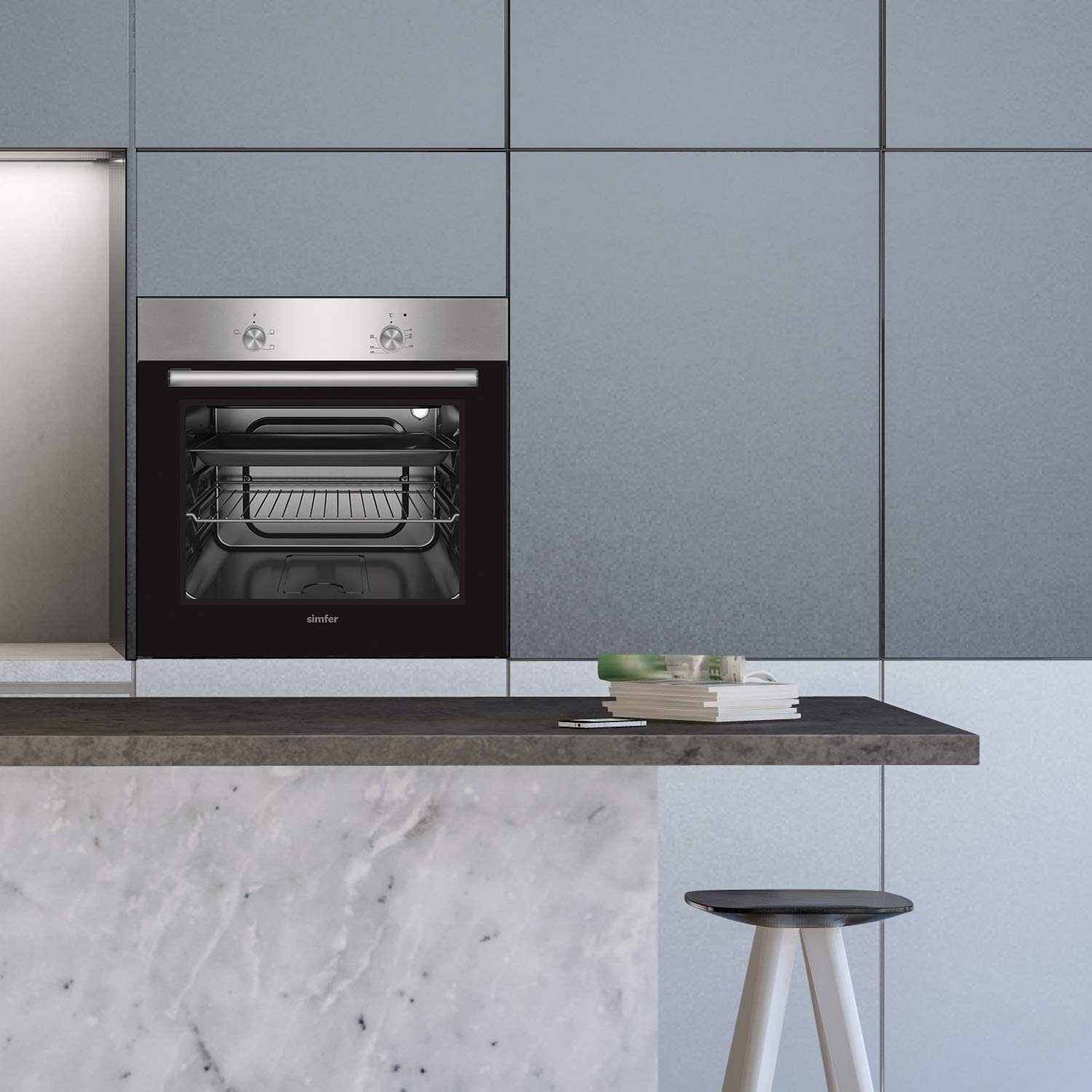 Simfer Einbaubackofen SMF-BO 6019, 60 cm, 62 L, 3 Funktionen, mit Teleskopauszug nachrüstbar, Backraumbeleuchtung, 2-fach Verglasung, Kühlgebläse