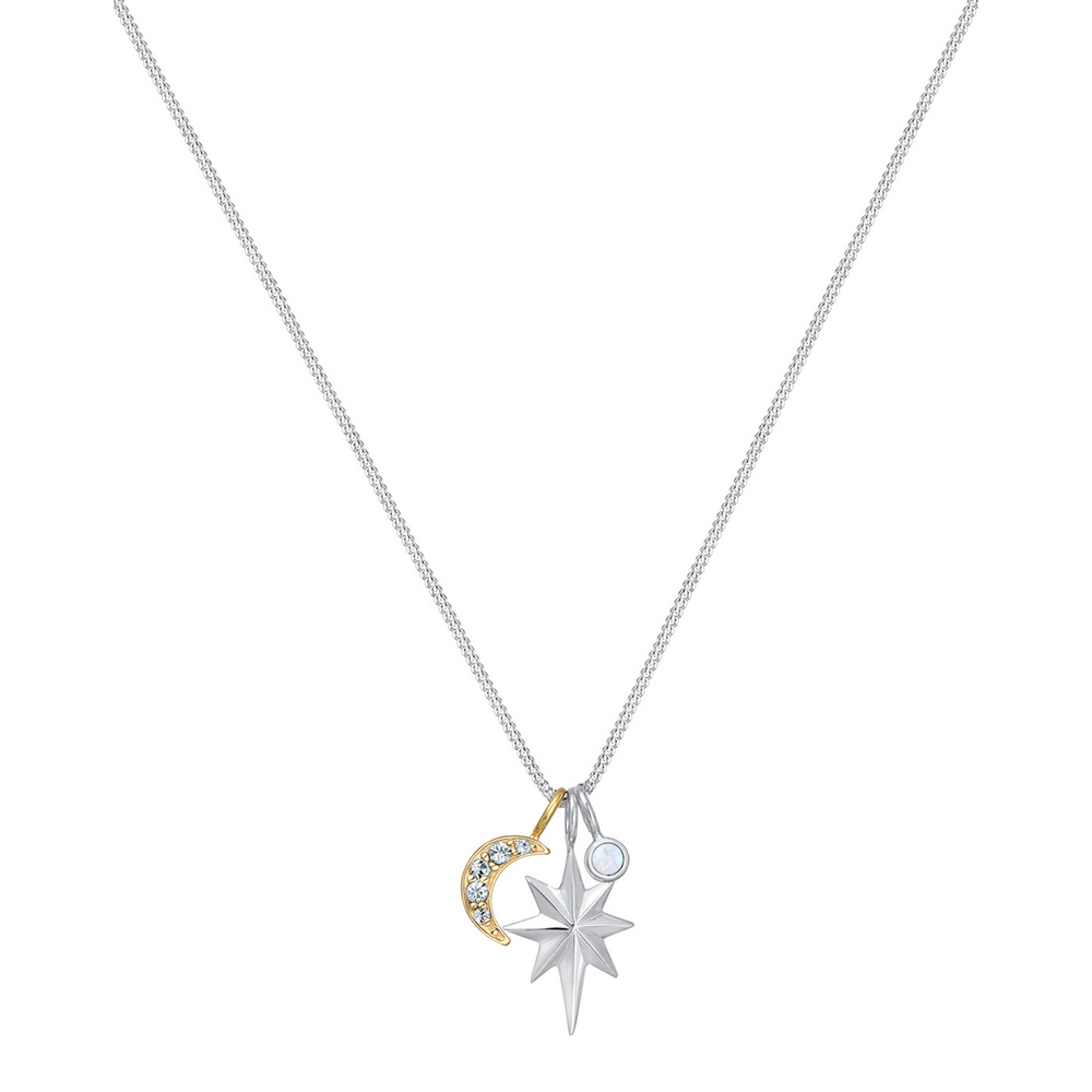 Elli Elli Collier Femme Lunaire des Étoiles es avec Cristaux en Argent Sterling 925 collier
