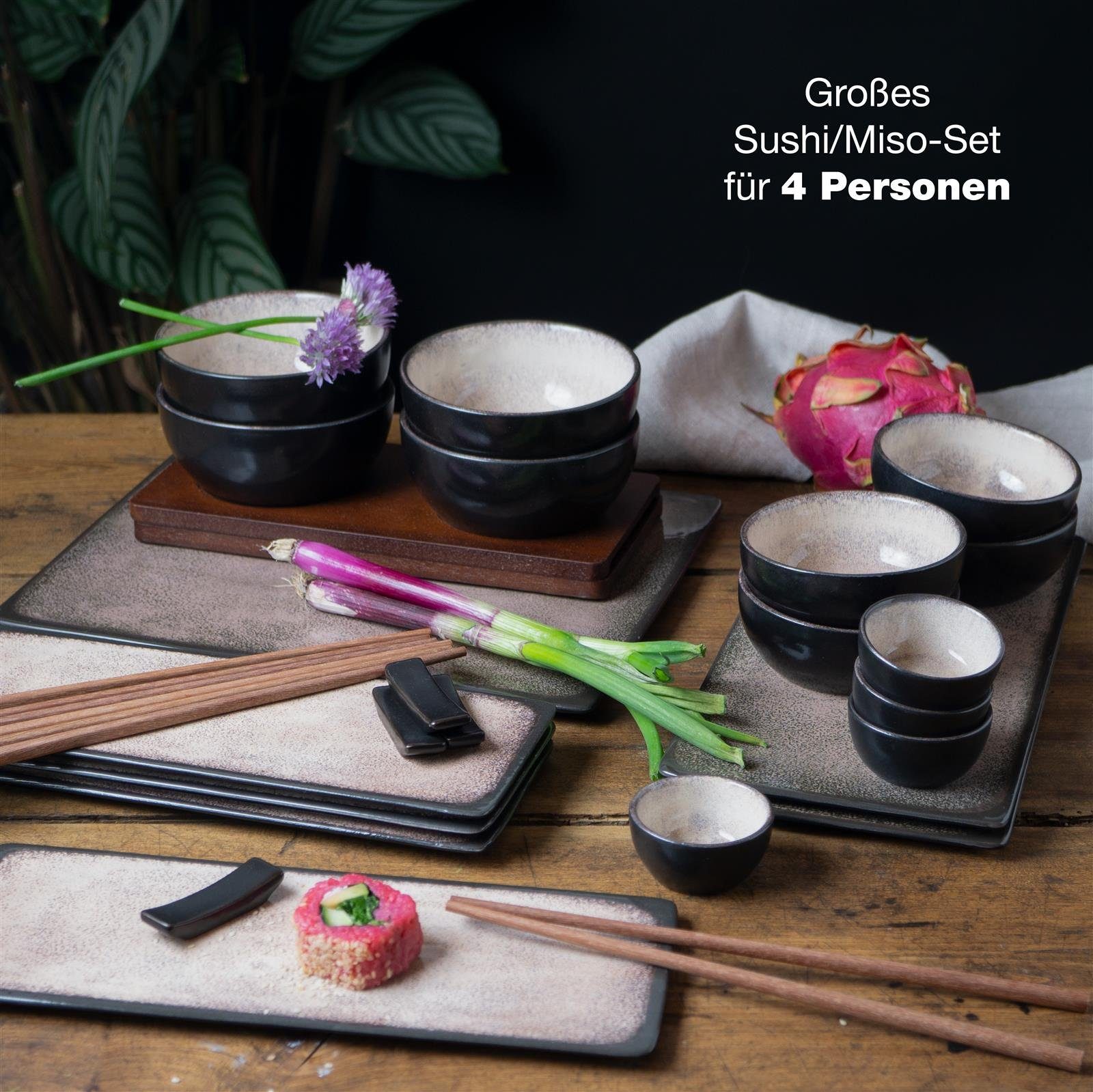 Moritz & Moritz Tafelservice Moritz & Moritz 29tlg Sushi Teller Beige Asia Geschirr Set Digital (33-tlg), 4 Personen, für 4 Personen - 29 Teile