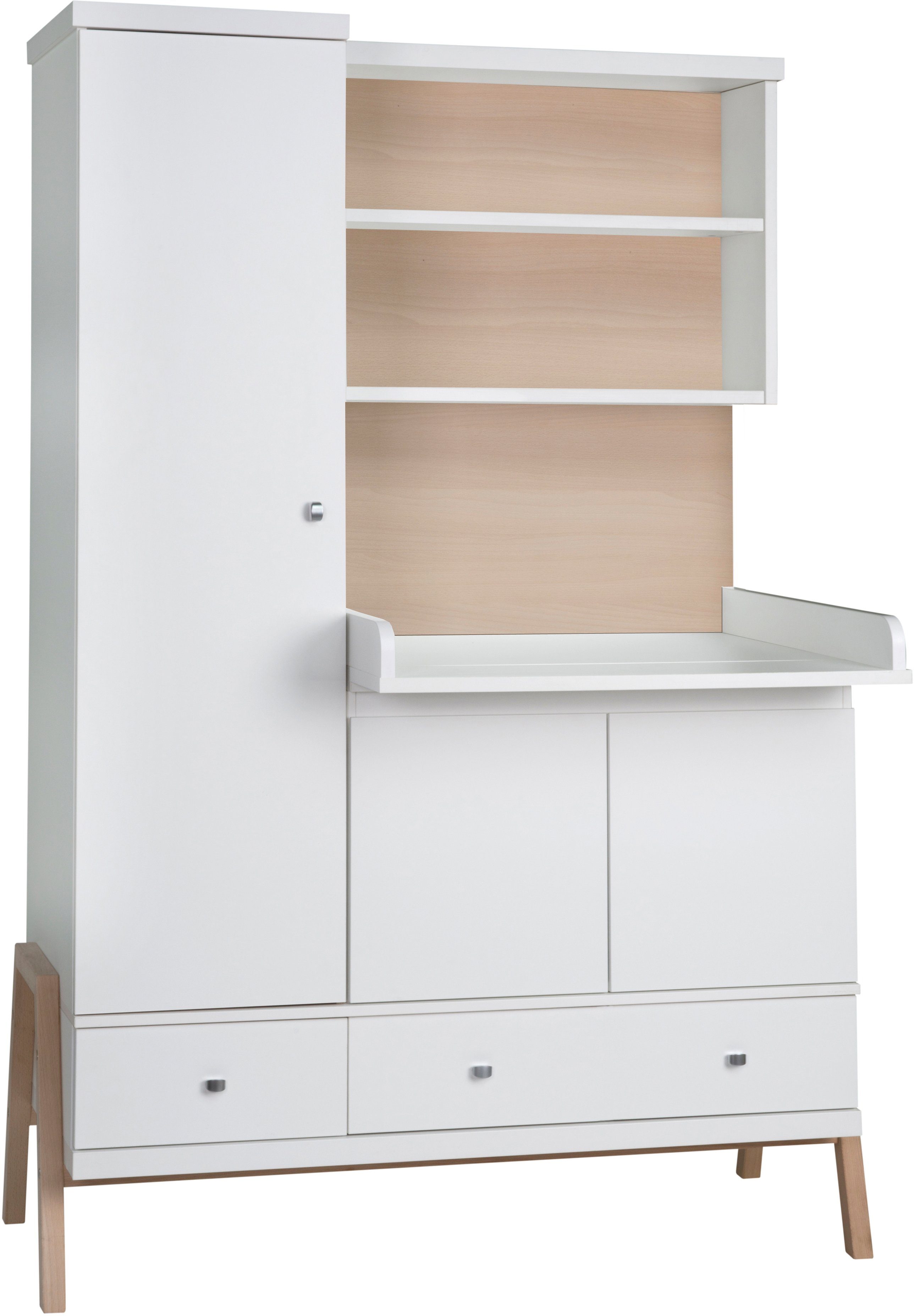 Schardt Kinderkleiderschrank Holly Nature mit Wickelkommode inkl. Umbaukit zur Sitzbank; Made in Germany