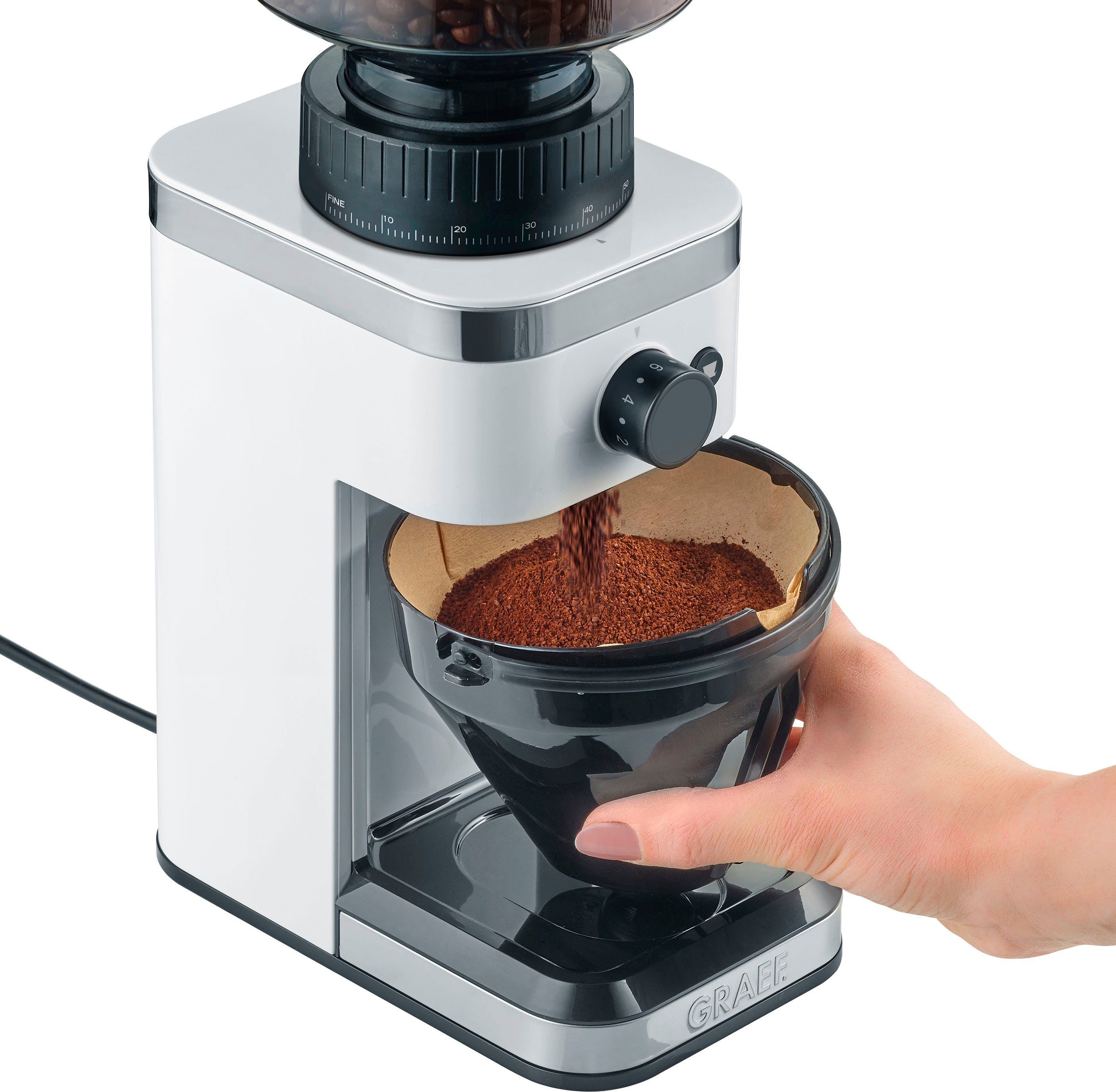 Graef Kaffeemühle CM 501, 135 W, Kegelmahlwerk, 300 g Bohnenbehälter, 140 individuelle Mahlgradeinstellungen