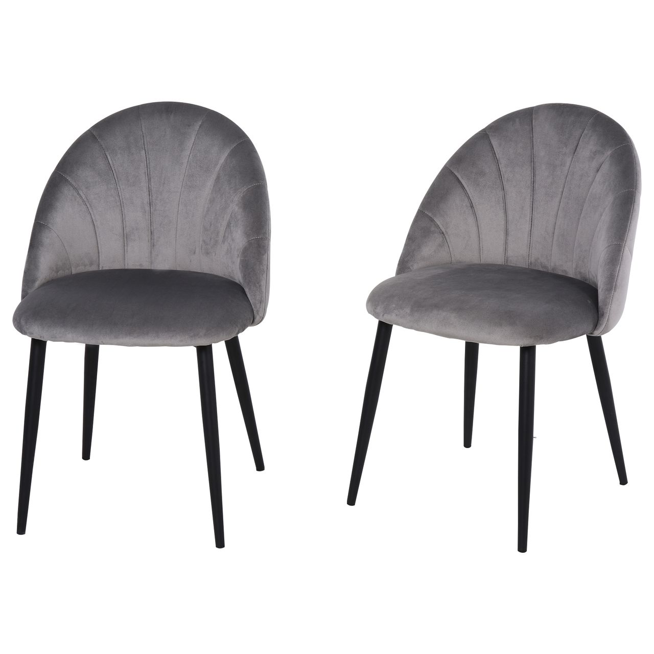 HOMCOM Esszimmerstühle 2er Set Küchenstuhl Wohnzimmerstuhl Polsterstuhl Bürostuhl mit Rückenlehne Skandi-Design Samt Metall Grau 52 x 54 x 79 cm