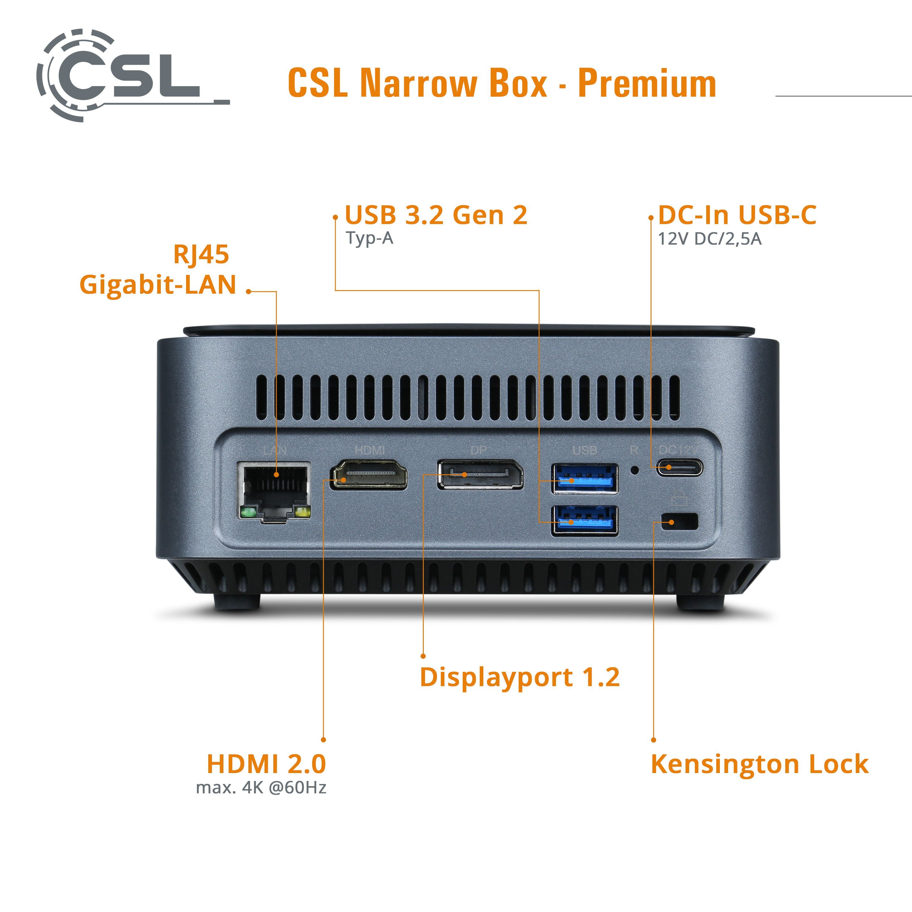 CSL Narrow Box Premium / 32GB / 500 GB M.2 SSD / Win 11 Pro PC (Intel® N6000, Intel® UHD Graphics, 8 GB RAM, 500 GB SSD, passiver CPU-Kühler)