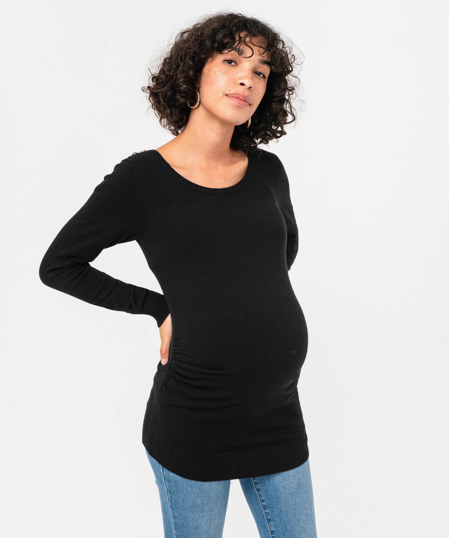 Pull à col rond spécial grossesse avec boutons fantaisie noir | GEMO