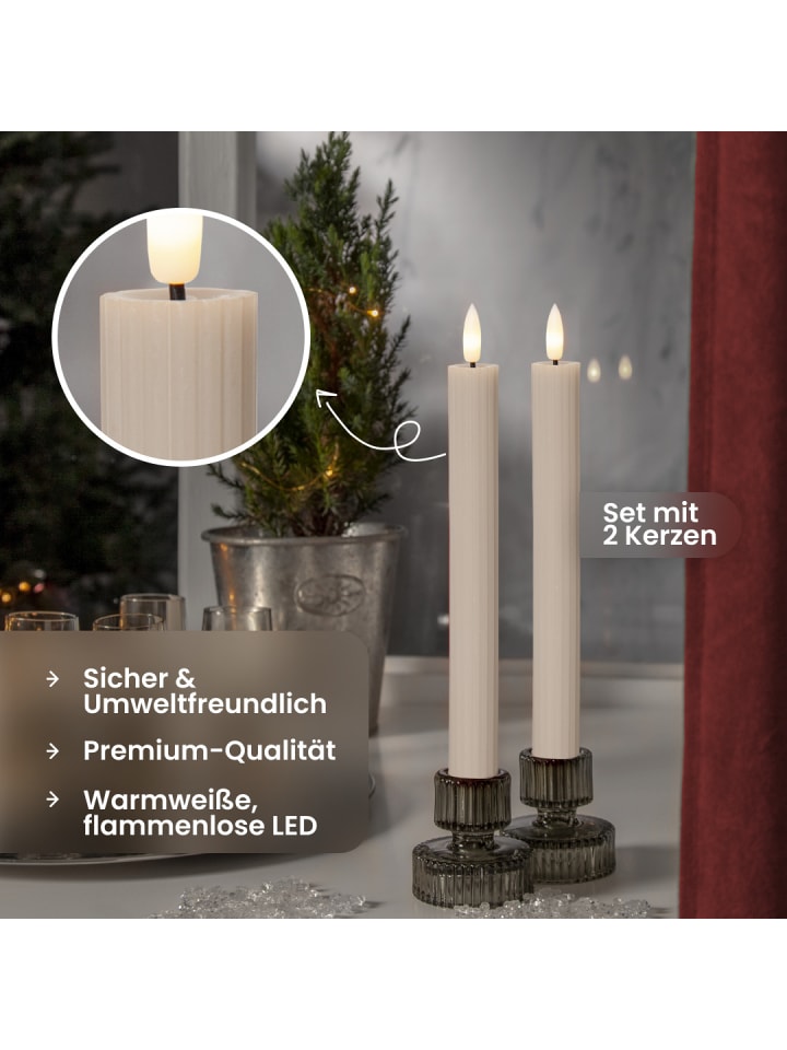 STAR Trading LED Stabkerze Flamme Stripe 2er-Set aus Wachs, braun in Braun günstig kaufen onesize