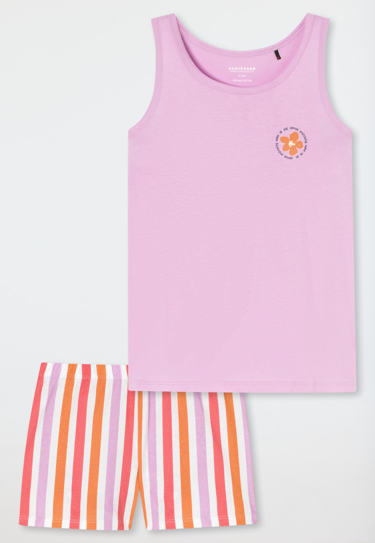 Schlafanzug kurz Organic Cotton Streifen Blume rosa - Nightwear