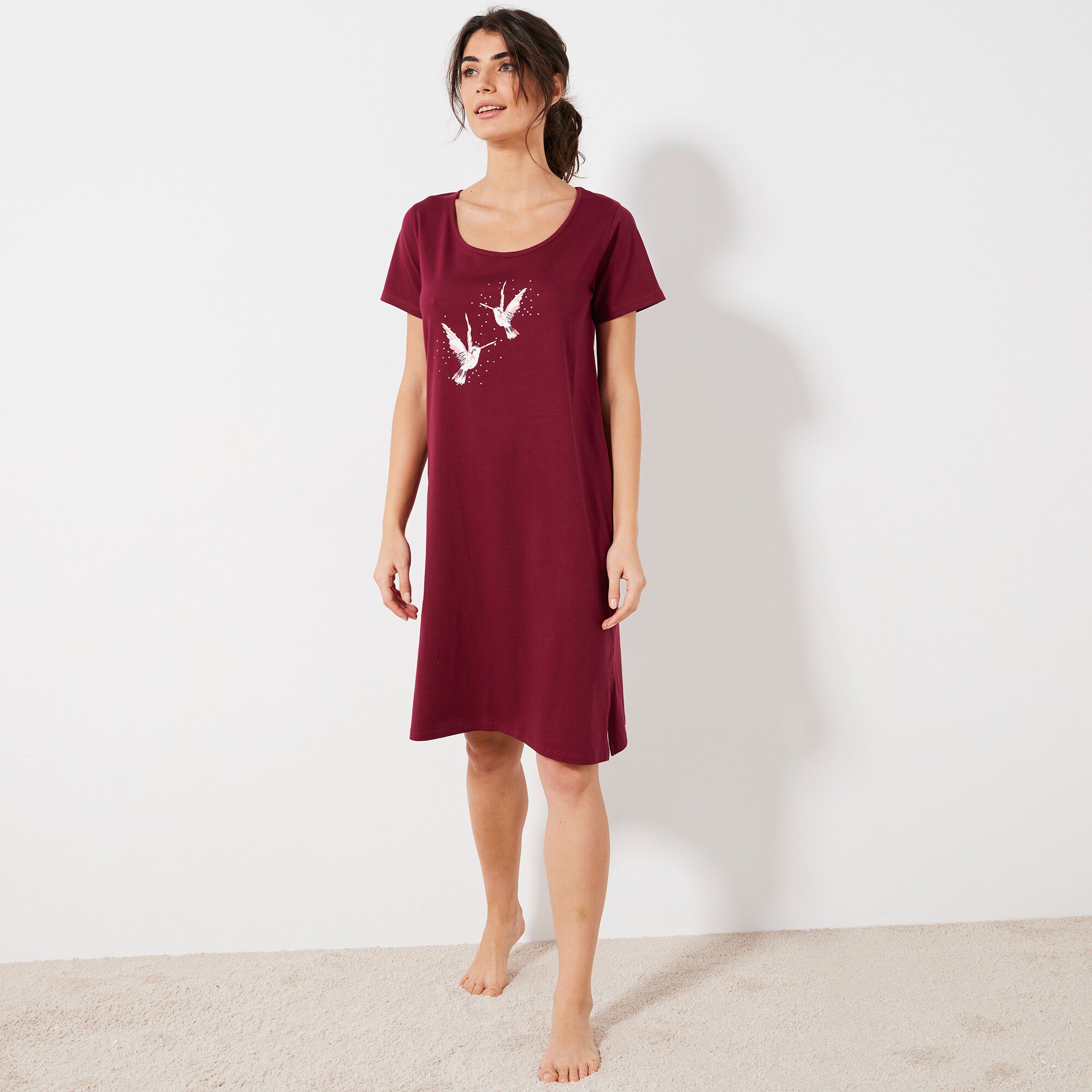 Chemise de nuit courte imprimé oiseaux