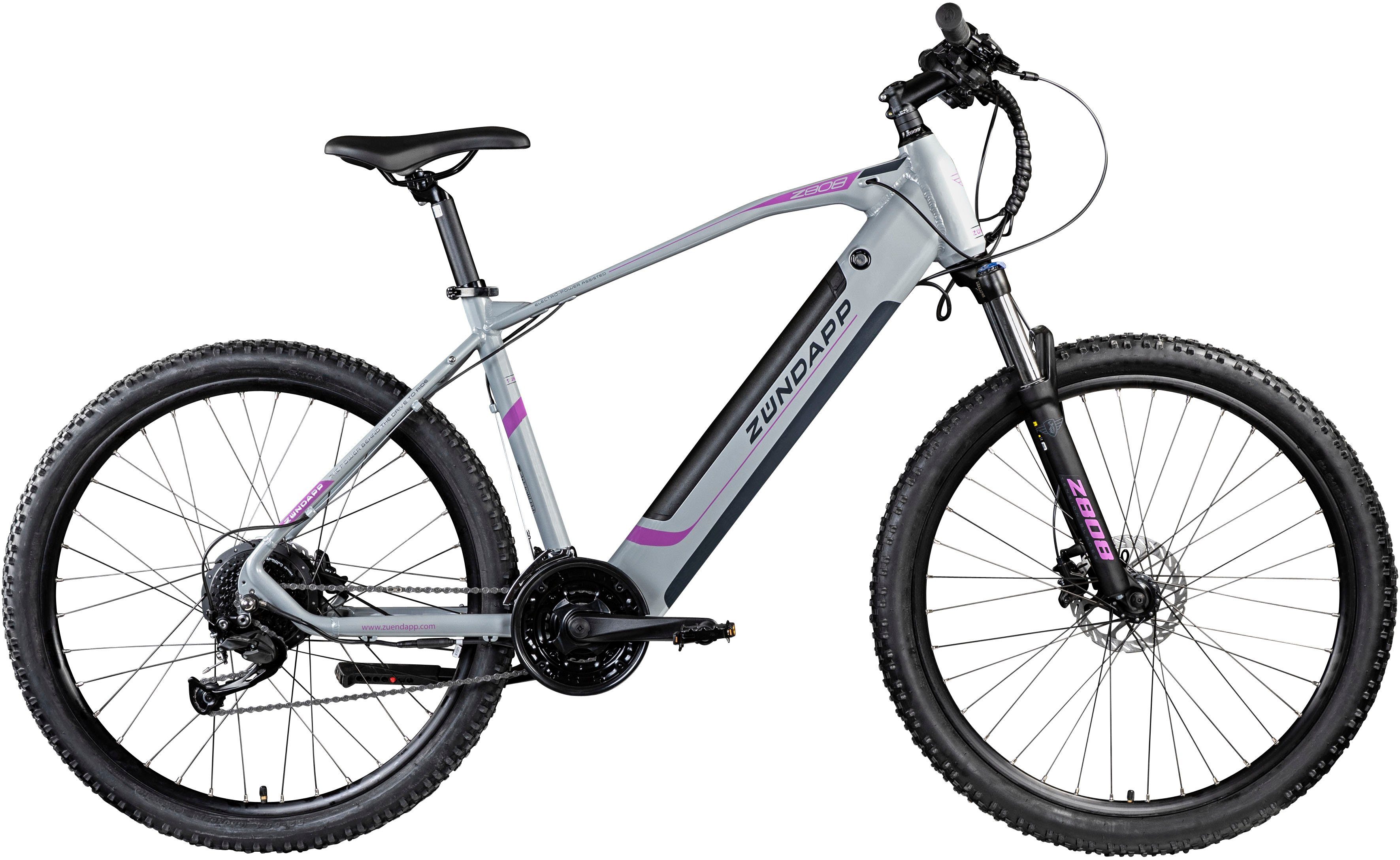 Zündapp E-Bike Z808, 24 Gang Alivio Schaltwerk, Kettenschaltung, Heckmotor, 504 Wh Akku