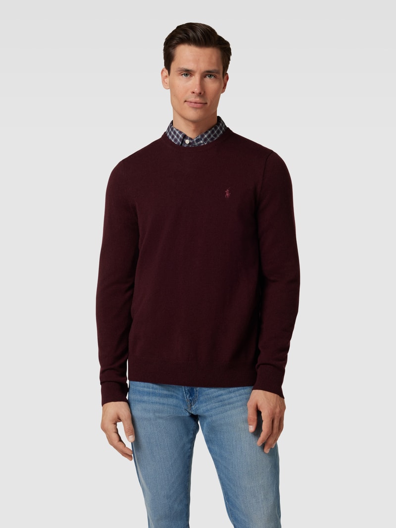 Strickpullover aus Wolle mit Logo-Stitching in bordeaux rot