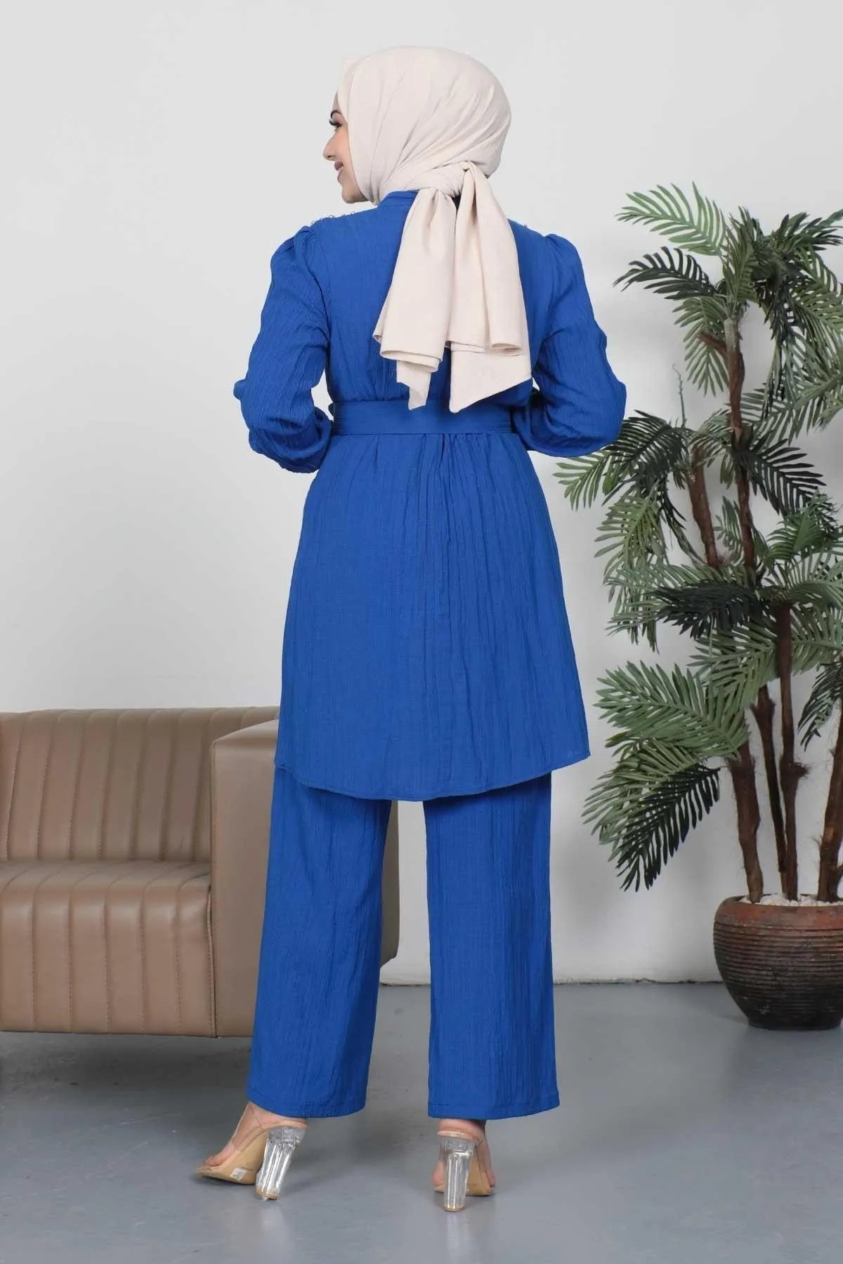 Modamihram  Steindetaillierter Gürtelanzug Indigo 19112