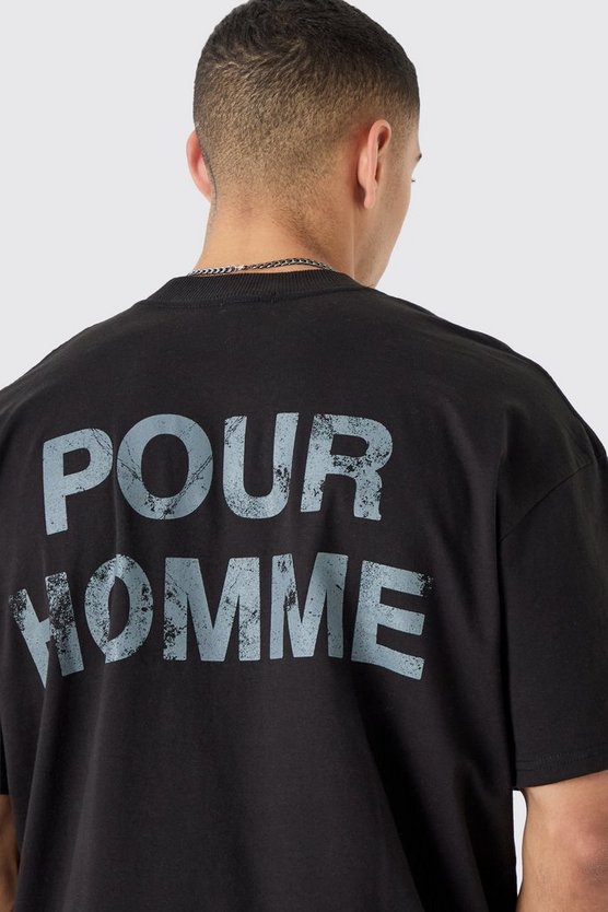 Oversize T-Shirt mit Pour Homme Print