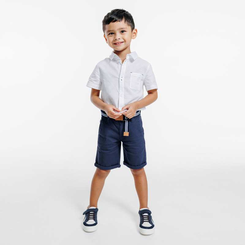 Bermuda en toile + ceinture bleu garçon