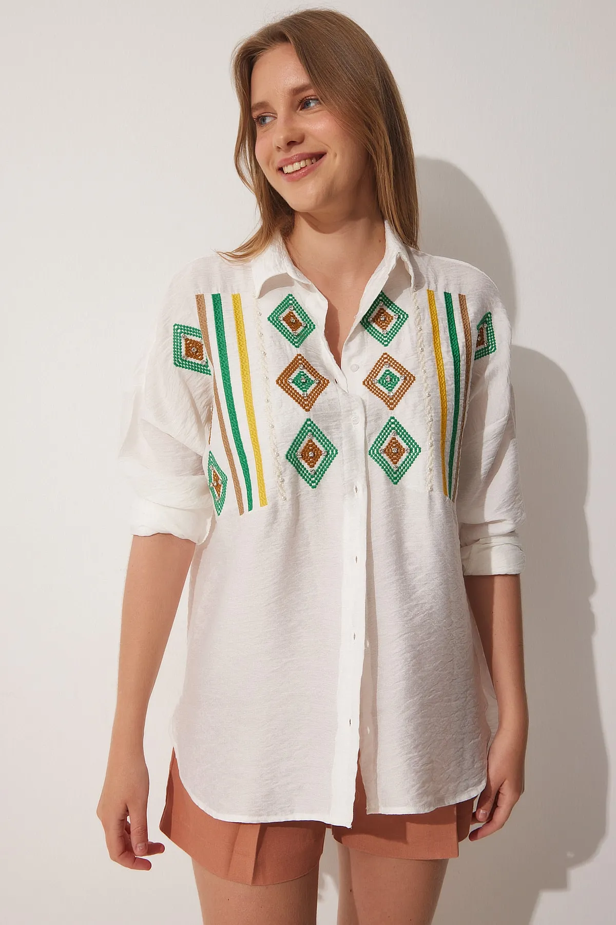 Happiness İstanbul  Hemd - Weiß - Oversized
