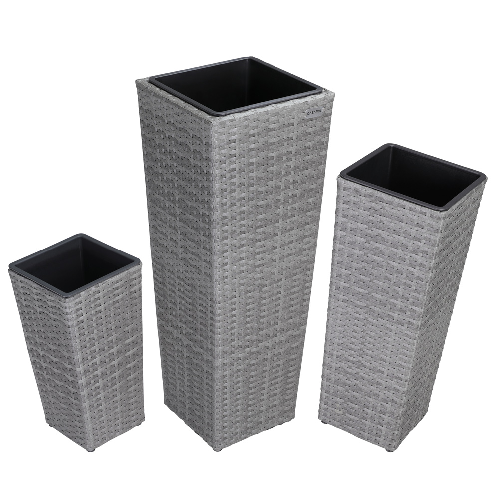 Casaria Blumenkasten Polyrattan 80x30x30cm 61x24,5x24,5cm 41x21x21cm 3er Set grau