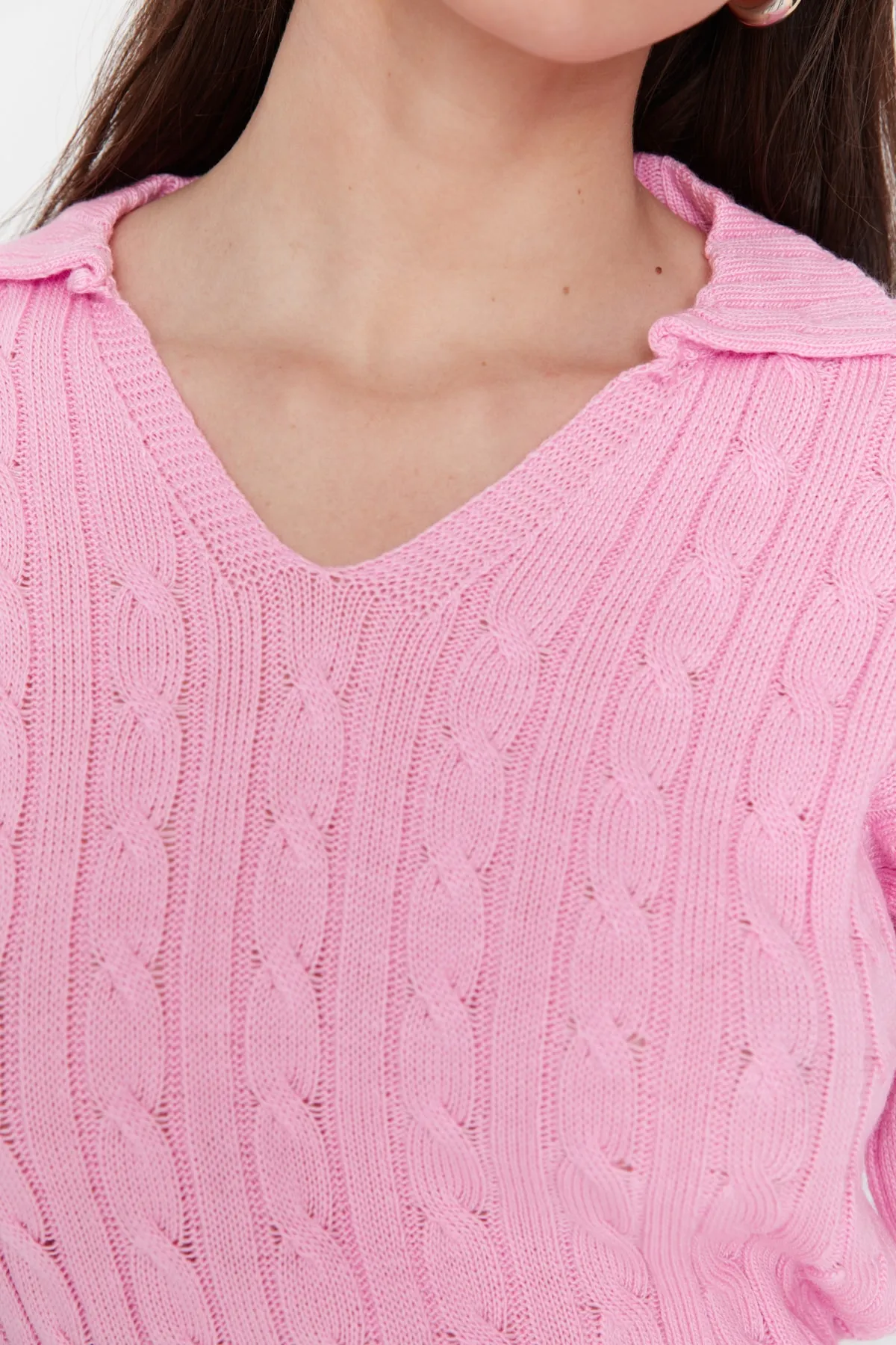 Trendyol Collection  Rosa Strickpullover mit detailliertem Muster TWOAW22KZ1506