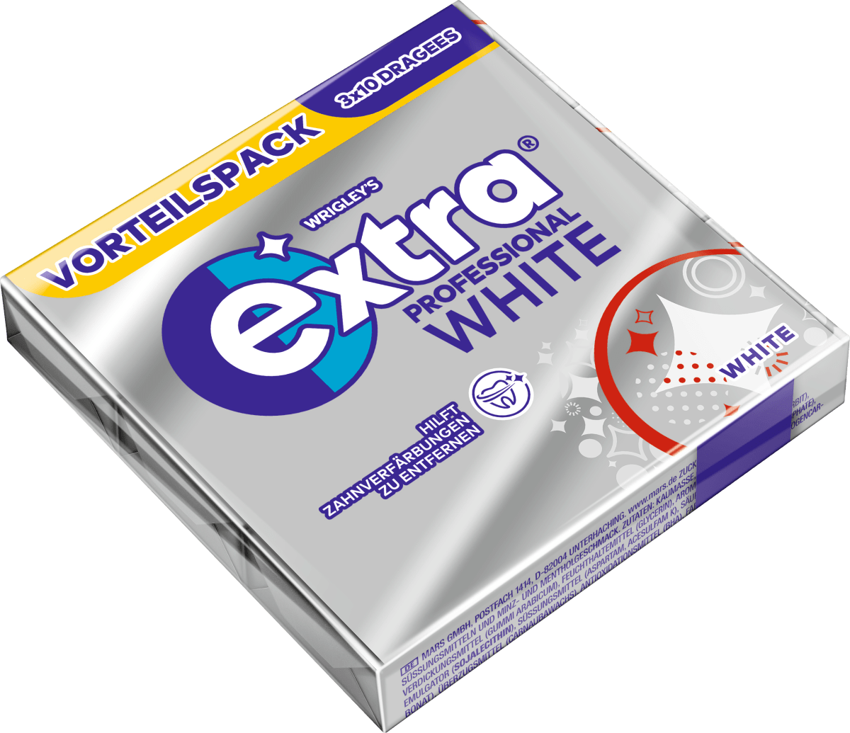 Kaugummi Extra Professional White, zuckerfrei, 3er Pack, 30 St