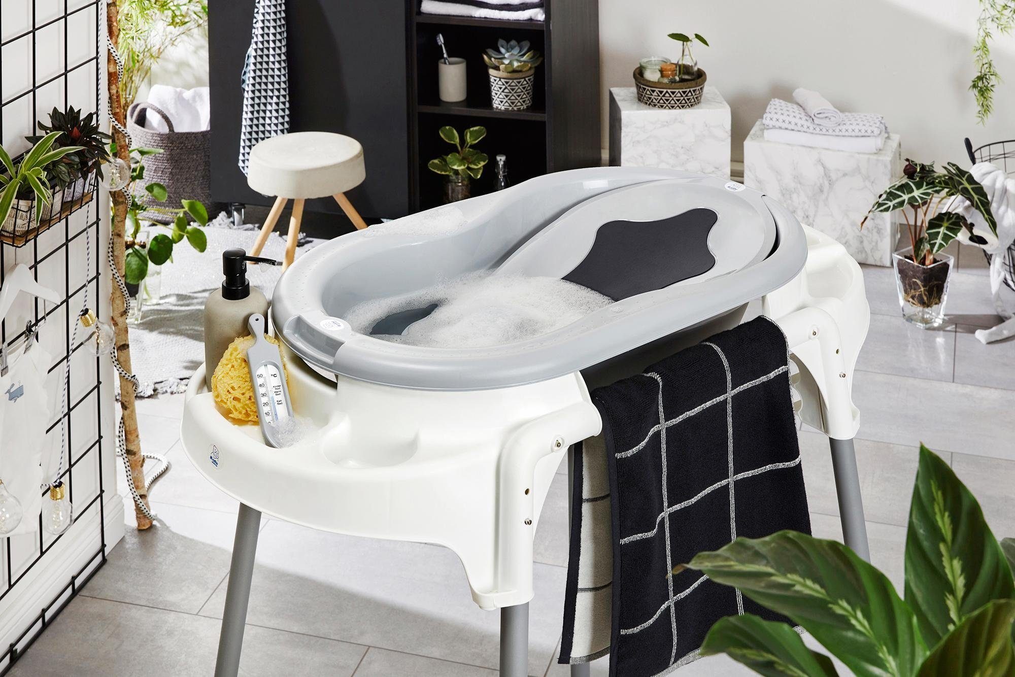 Rotho Babydesign Babybadewanne TOP Badestation, stone grey, (Set, 4-tlg), Made in Germany