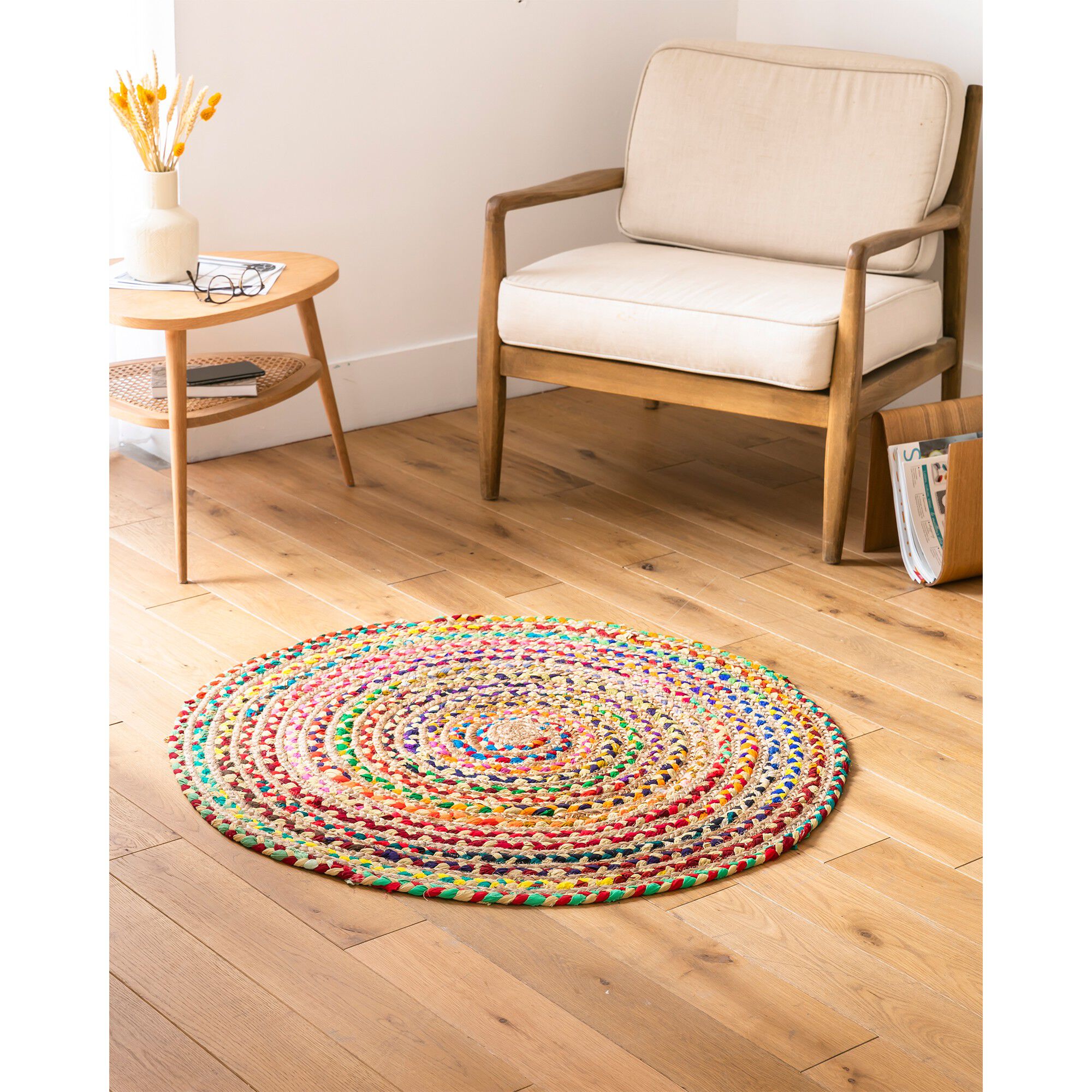 Tapis rond en jute et coton
