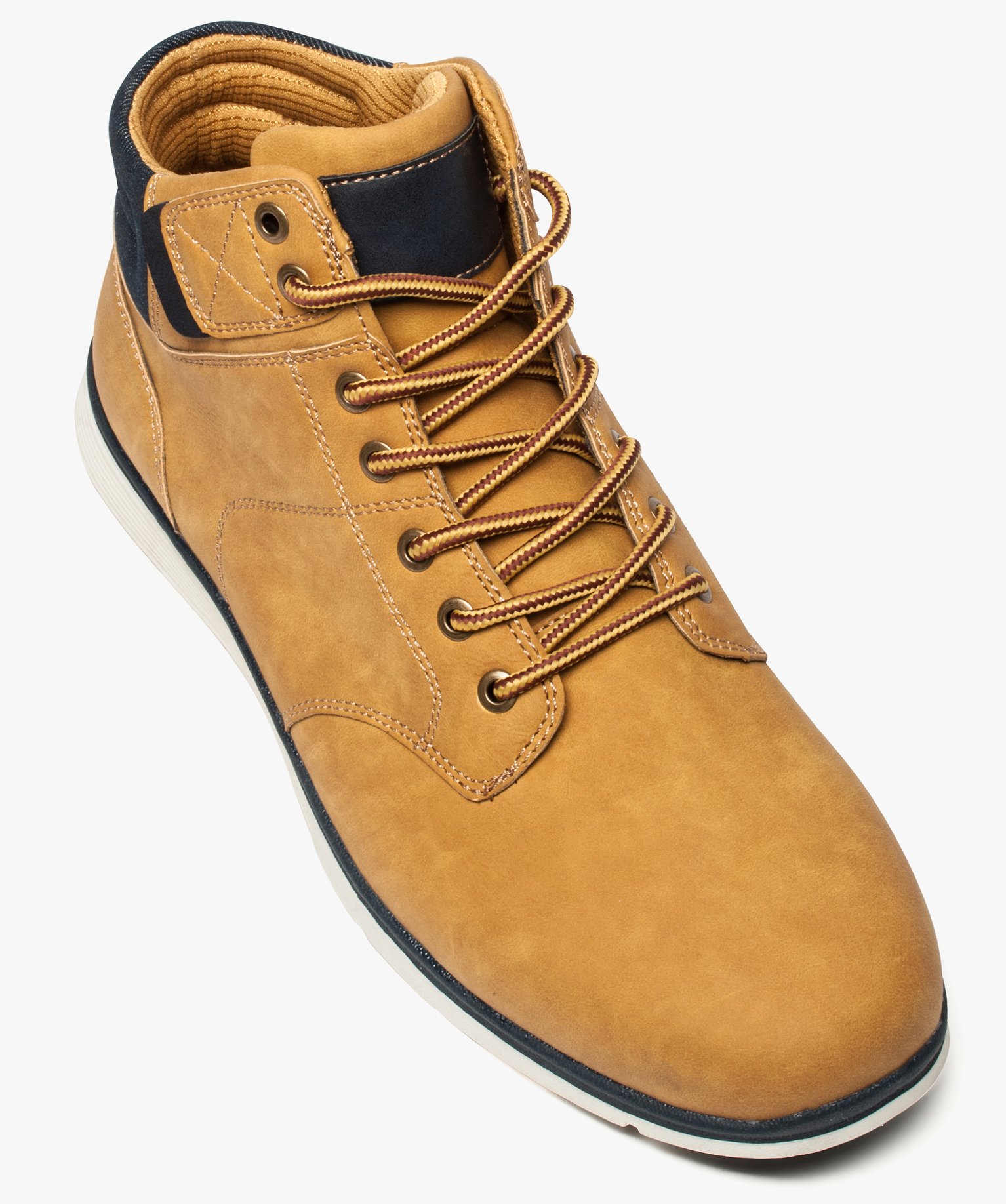Baskets homme semi-montantes avec col rembourré en tissu camel | GEMO