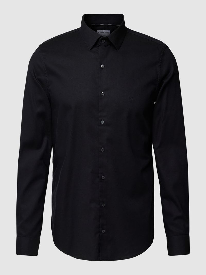 Slim Fit Business-Hemd in unifarbenem Design Modell 'Bari' in marineblau
