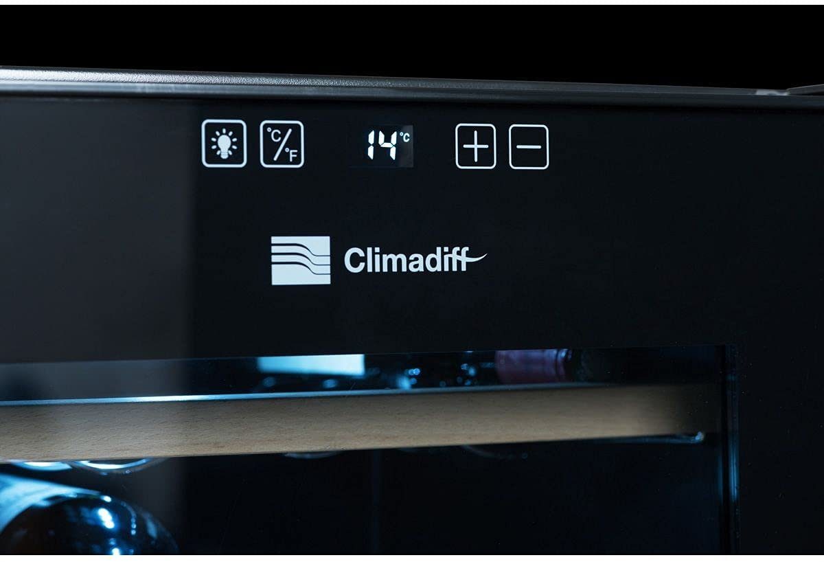 CLIMADIFF Weinkühlschrank CC28, Glastür, 28 Flaschen Wein, Flaschenkühlschrank Kühlschrank, für 28 Standardflaschen á 0,75l,Design Weinkühler, Getränkekühlschrank 35x46x48cm Weinschrank Wein