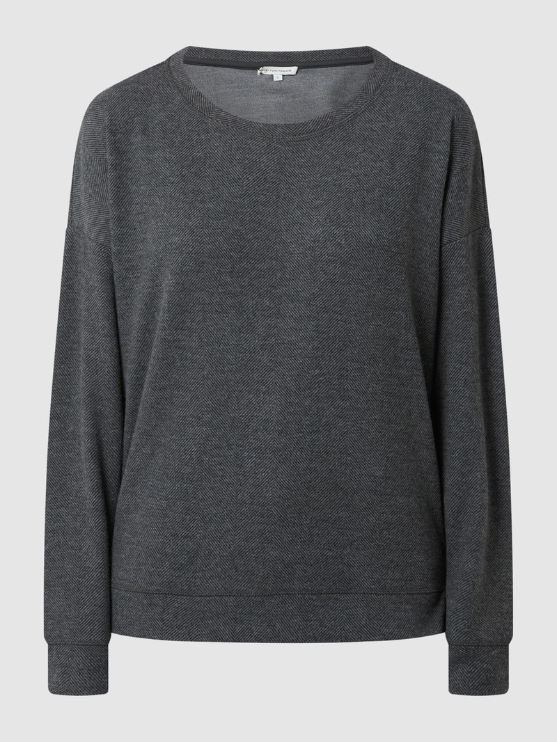 Sweatshirt mit Fischgrat-Dessin in schwarz