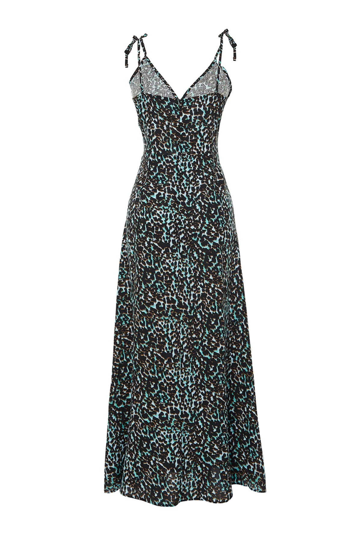 Trendyol Collection  Blaues Maxi-Webkleid mit Leopardenmuster, A-Linien-Schlitz und detailliertem Detail TWOSS23EL01892
