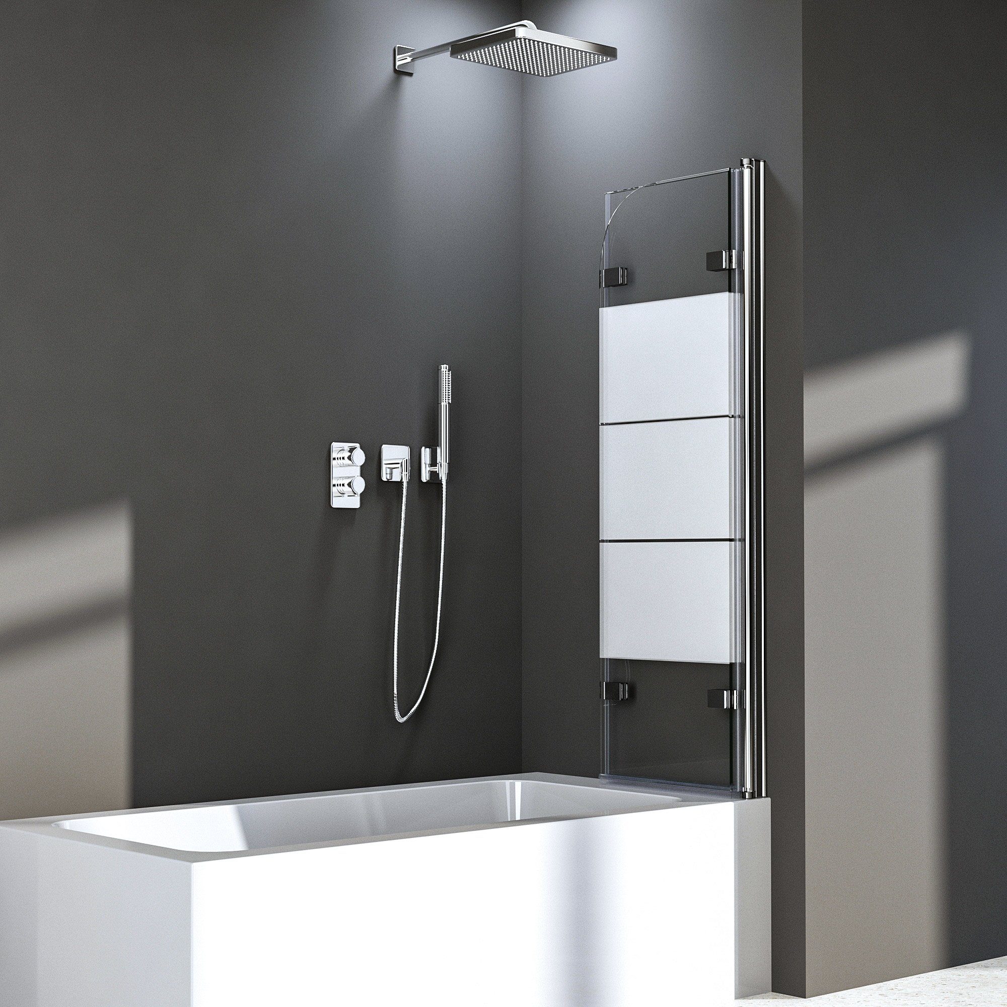 Boromal Badewannenaufsatz Duschwand für Badewanne 120x140cm 3-teilig Faltbar Badewannenfaltwand, Ein Hebe-/Senkmechanik ermöglicht eine leichte Türführung, Nano