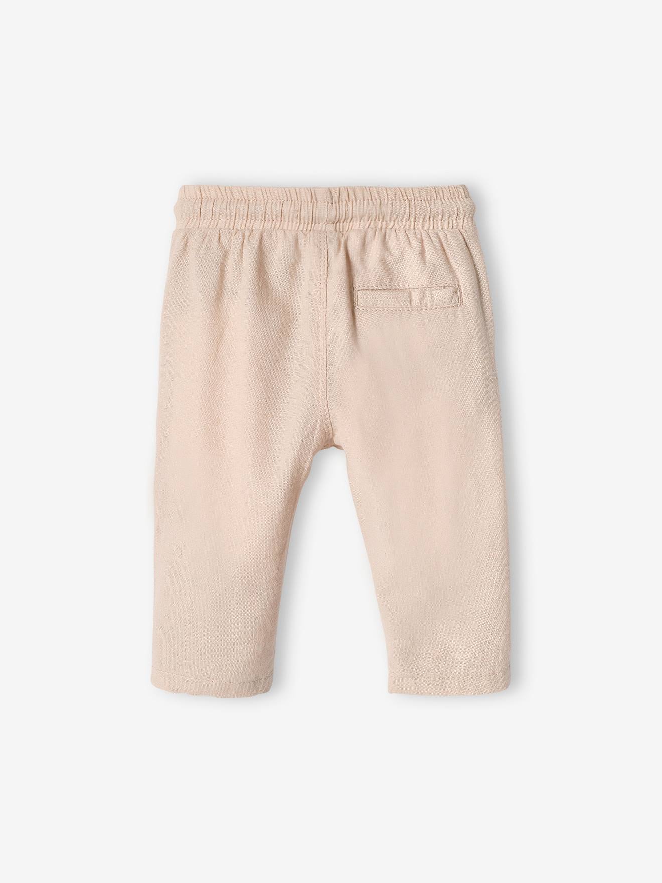 Pantalon retroussable bébé en lin et coton beige