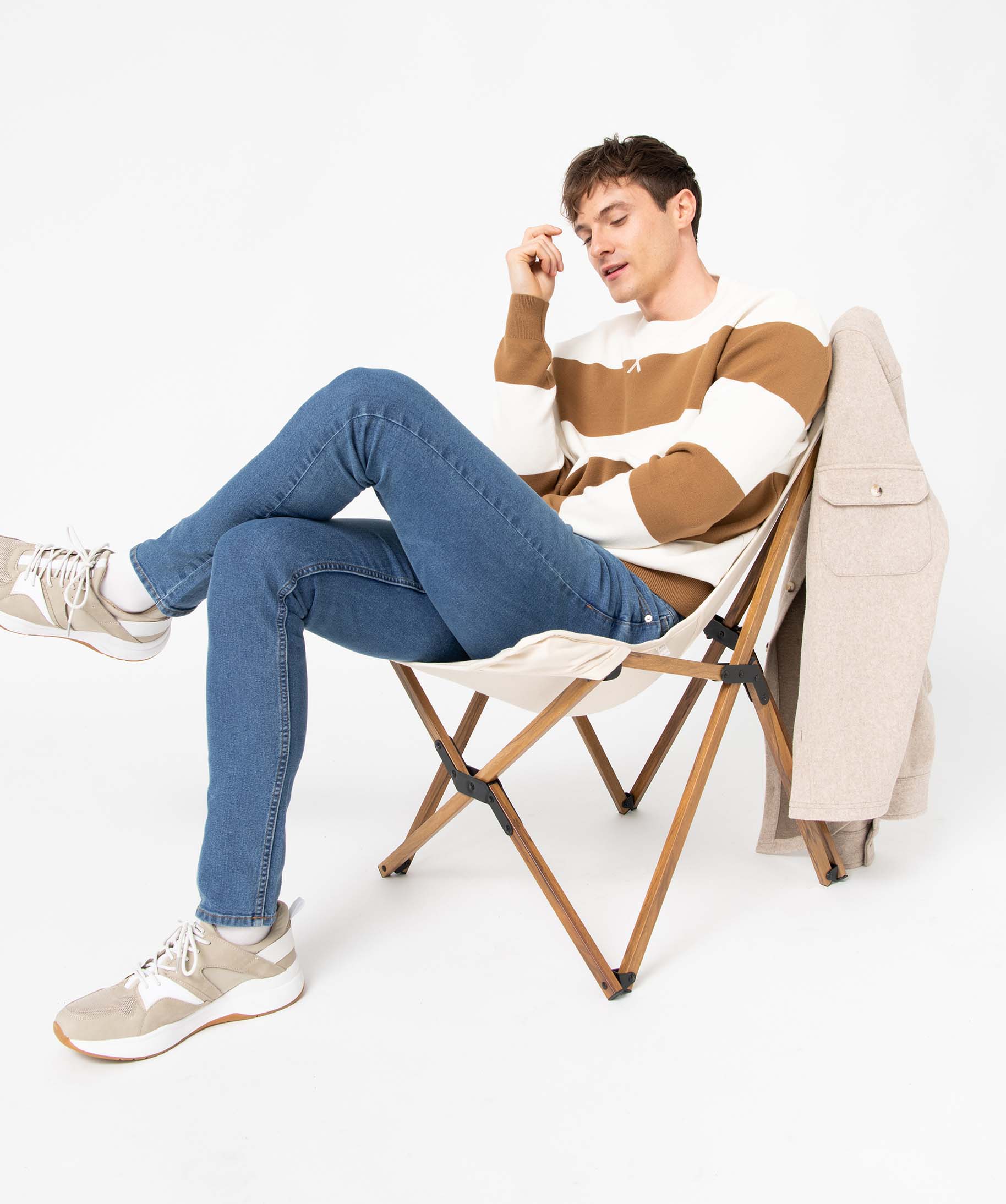 Jean homme skinny taille haute en coton stretch stone | GEMO