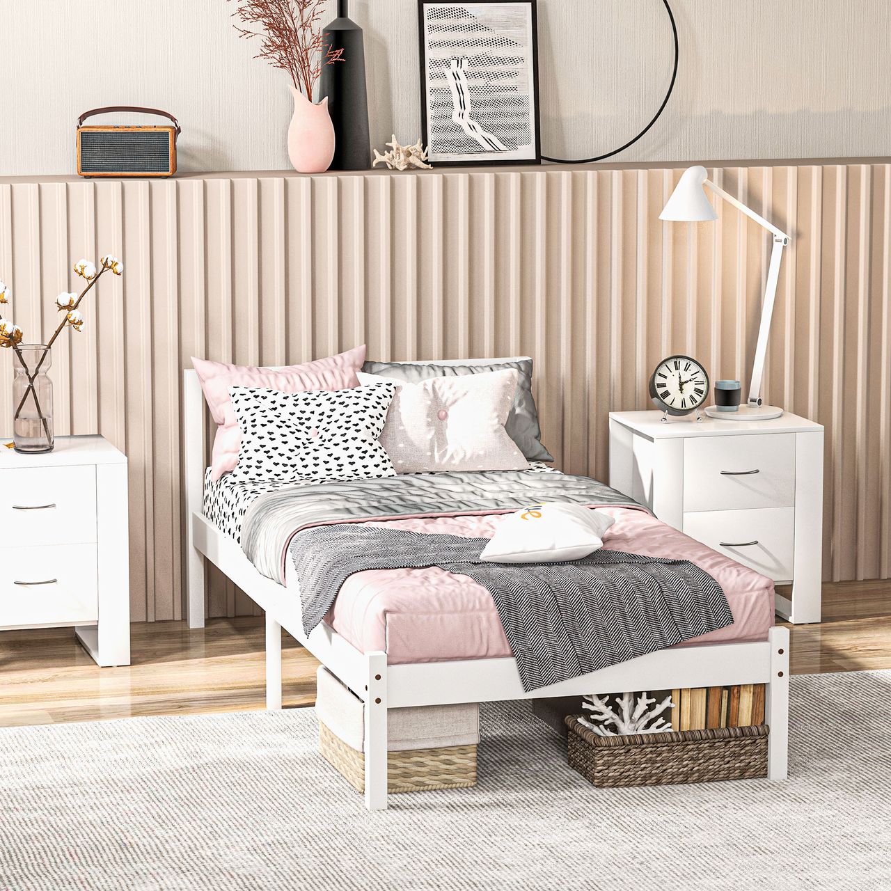 HOMCOM Bettrahmen Holzbett, 208 x 96cm Bettgestell mit Kopfteil für Schlafzimmer