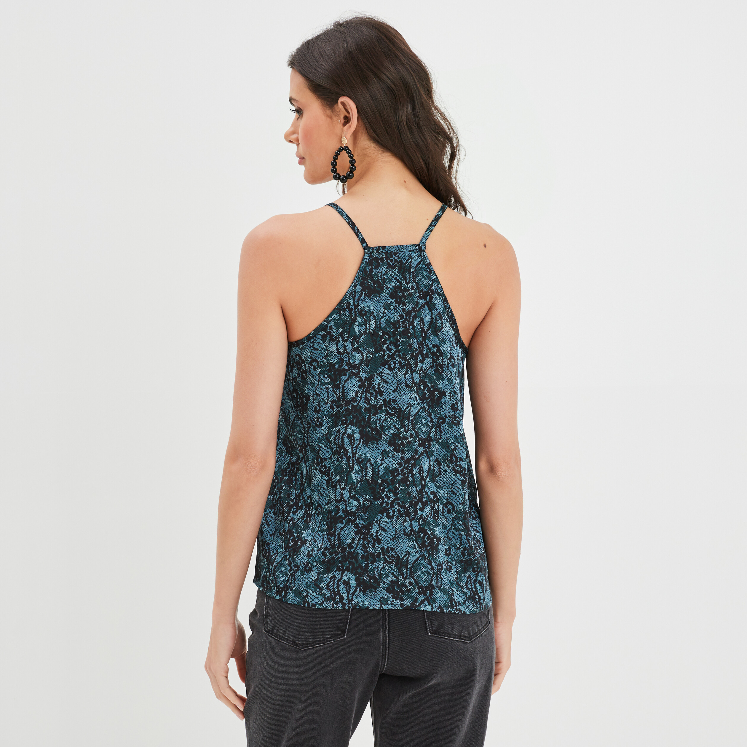 Caraco satin avec dentelle Liberto bleu canard femme | La Halle