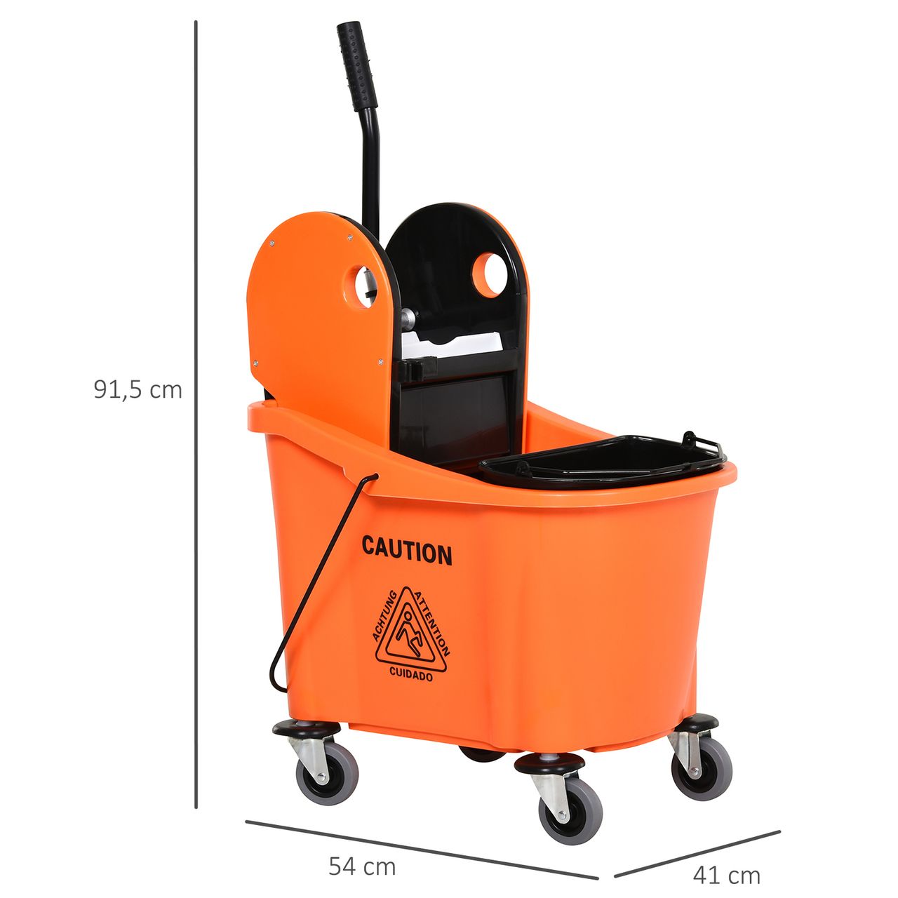 HOMCOM Reinigungswagen Fahreimer Putzeimer Wischwagen mit Auswringvorrichtung 36 Liter, Schwarz Orange, 54 x 41 x 91,5 cm