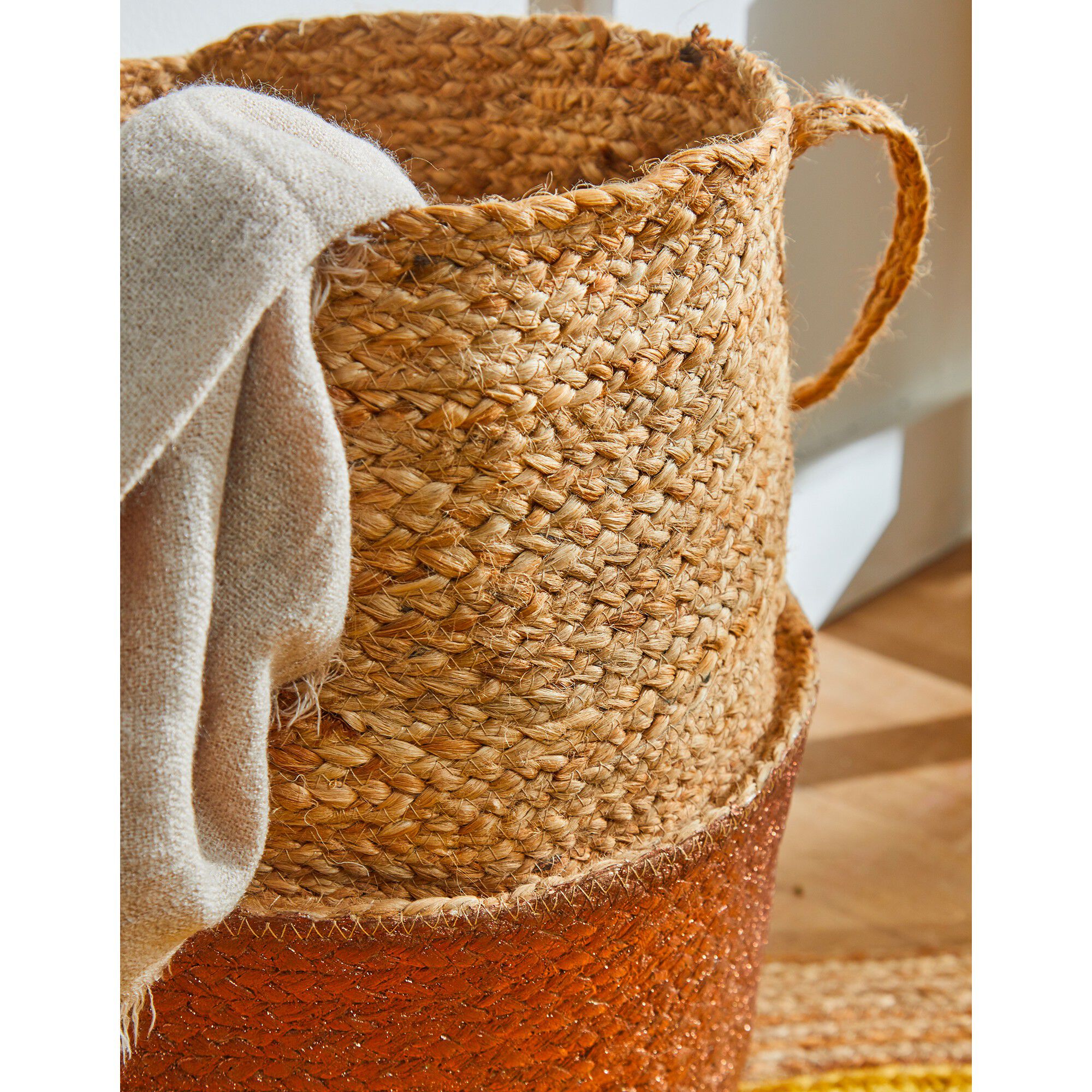 Panier jute tressé naturel / cuivre
