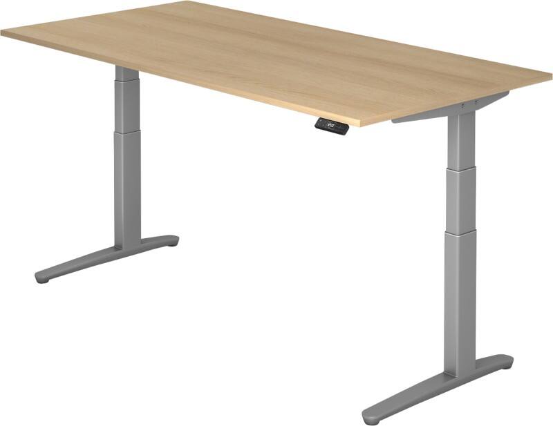 Hammerbacher Elektrisch Höhenverstellbar Sitz-Stehschreibtisch Rechteckig Eiche Holz Silber T-Fuß 2.000 x 1.000 x 720 mm