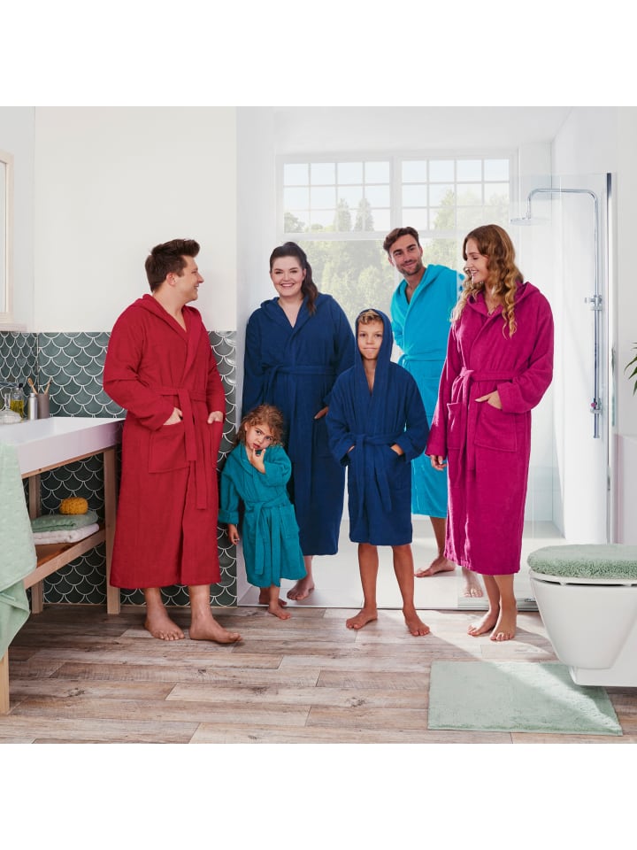 REDBEST Frottier Unisex-Bademantel mit Kapuze Chicago in rot günstig kaufen