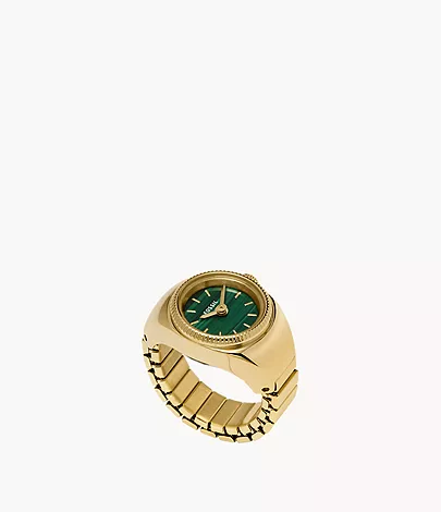 Fossil Ringuhr 2-Zeiger-Werk Edelstahl goldfarben