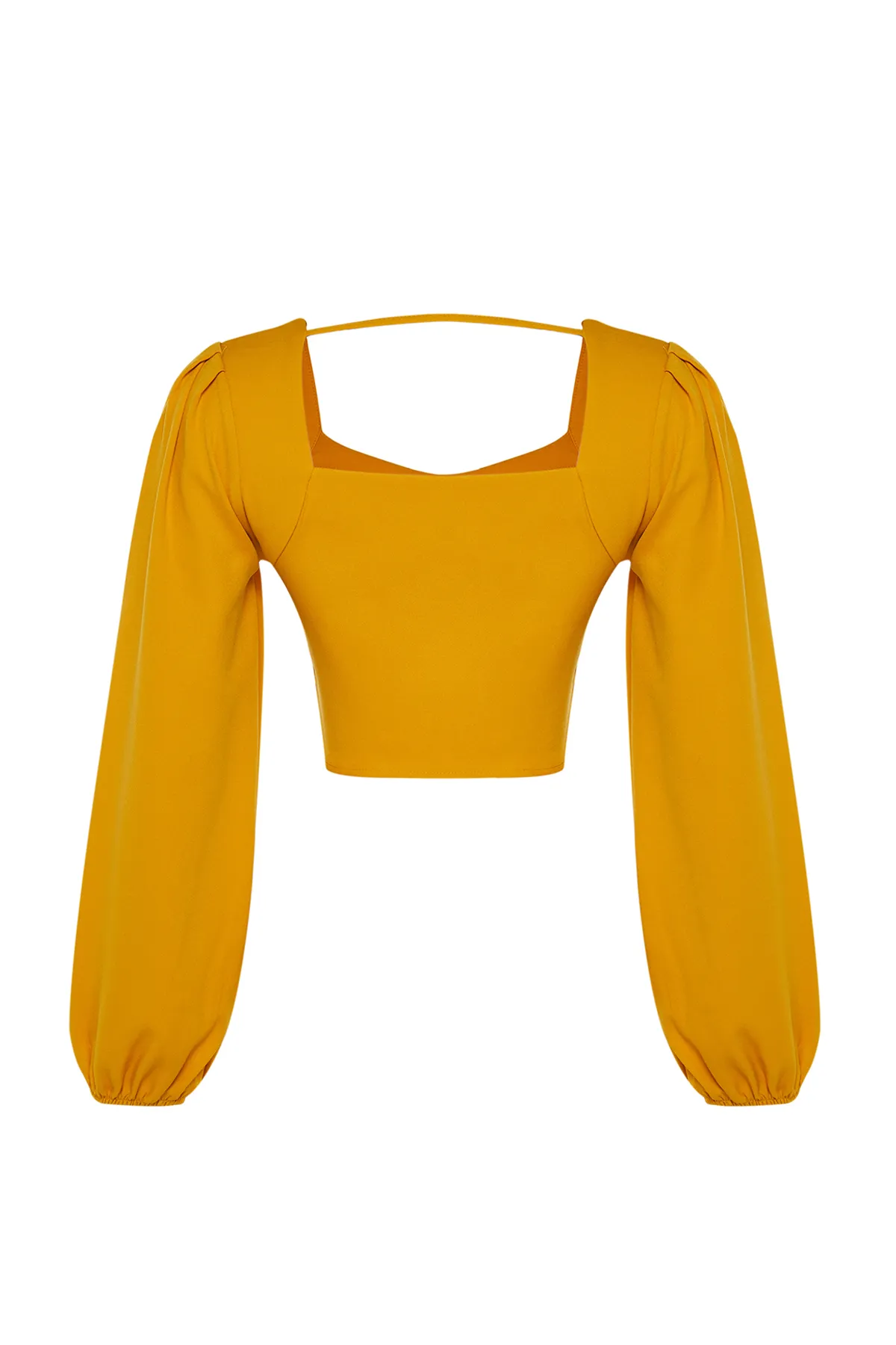 Trendyol Collection  Gelbe langärmlige Webbluse mit bauchfreiem Herzkragen TWOSS21BZ0236