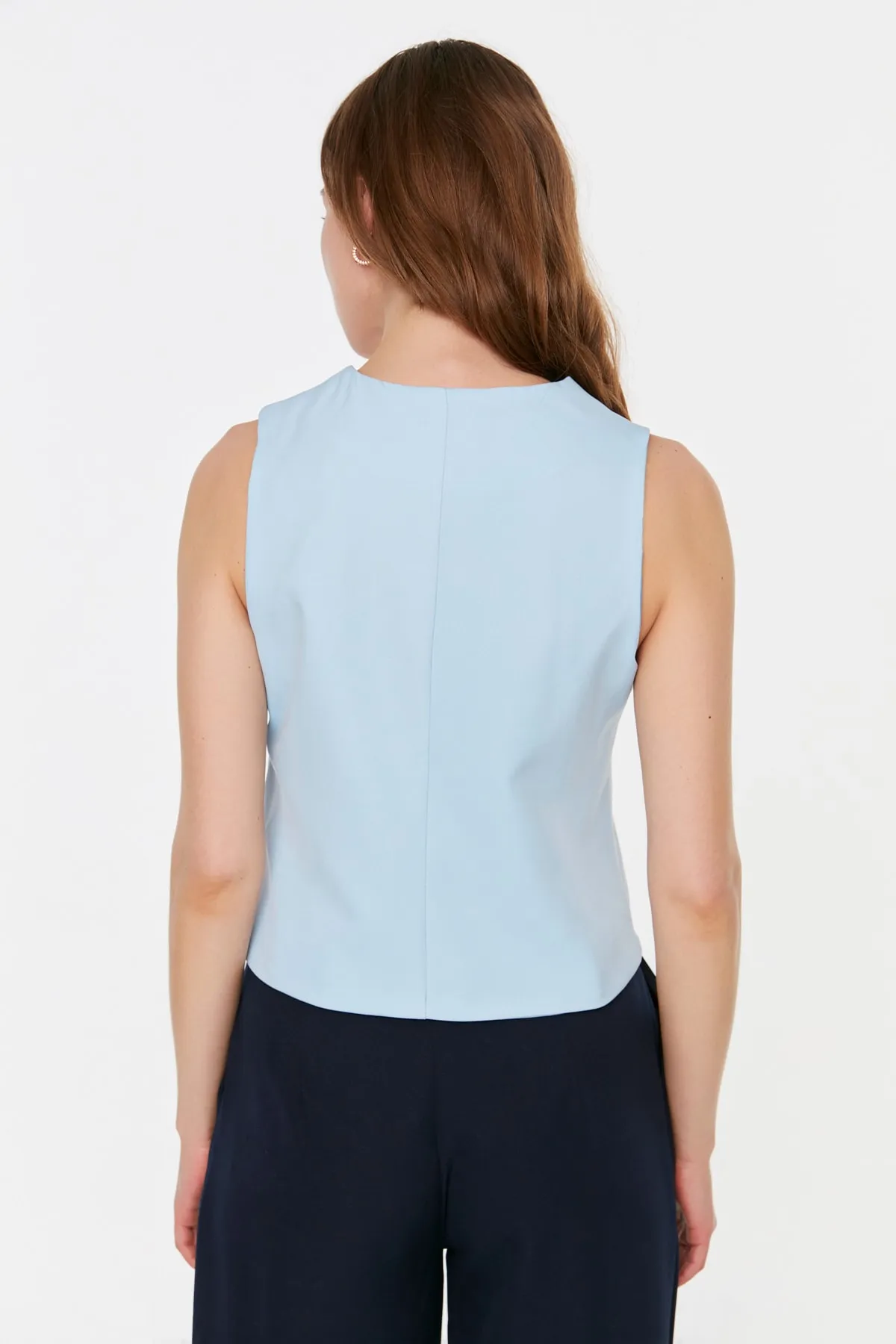 Trendyol Collection  Hellblaue taillierte, geknöpfte Webweste TWOSS21YE0009