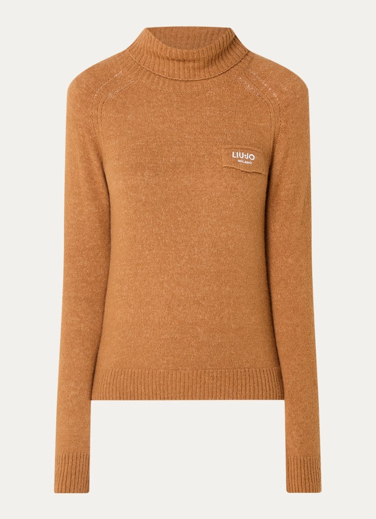 Sweter Liu Jo z cienkiej dzianiny z domieszką wełny alpaki, z haftowanym logo.