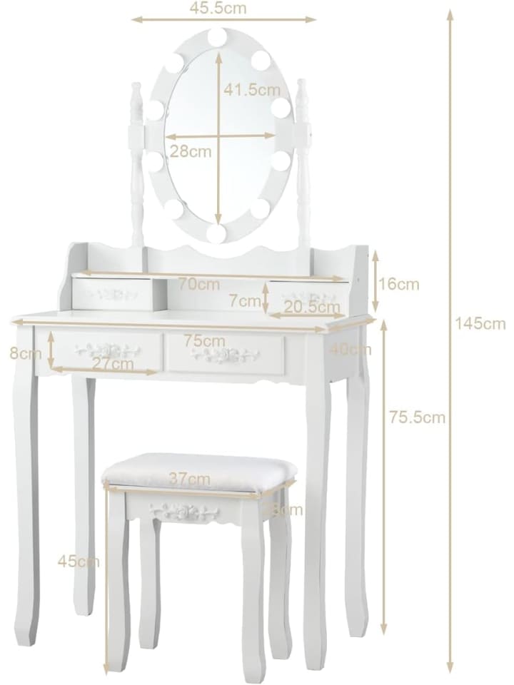 COSTWAY Schminktisch Set mit LED in Weiß günstig kaufen onesize