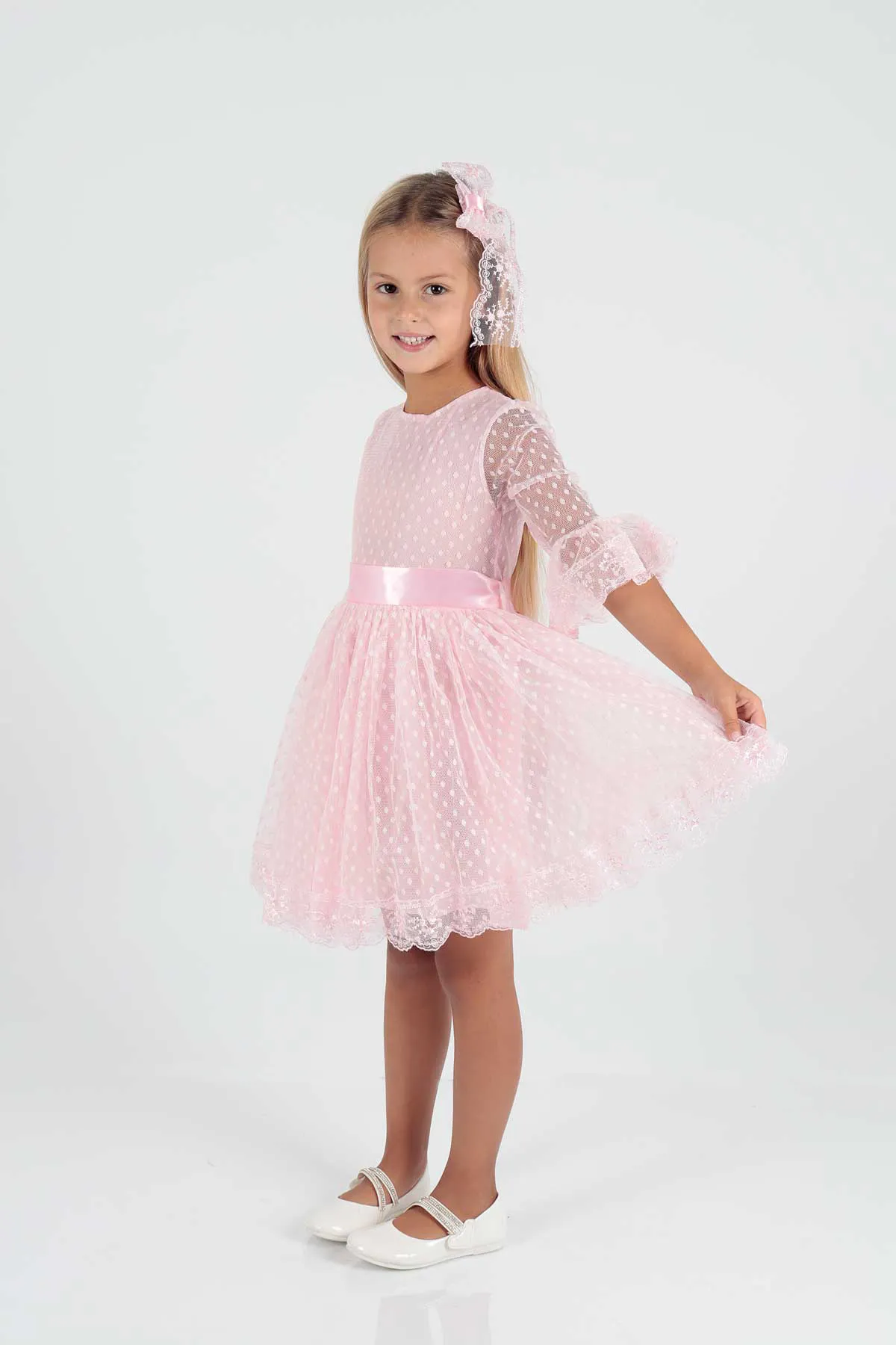 AHENGİM  Trendiges Abendkleid für Mädchen mit Schnalle und Tüllspitze Ak2209