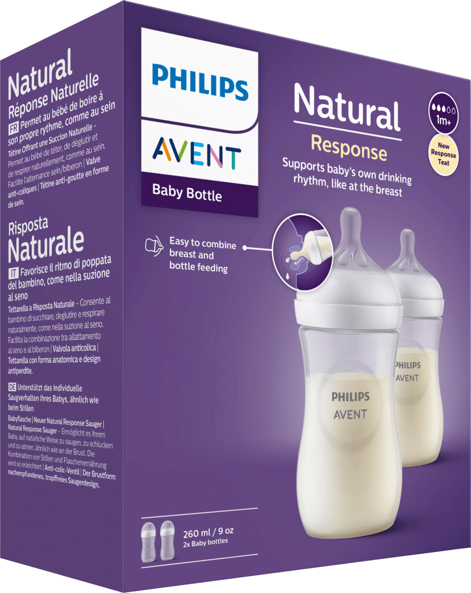 Babyflasche Natural Response weiß, von Geburt an, Doppelpack, 260ml, 1 St