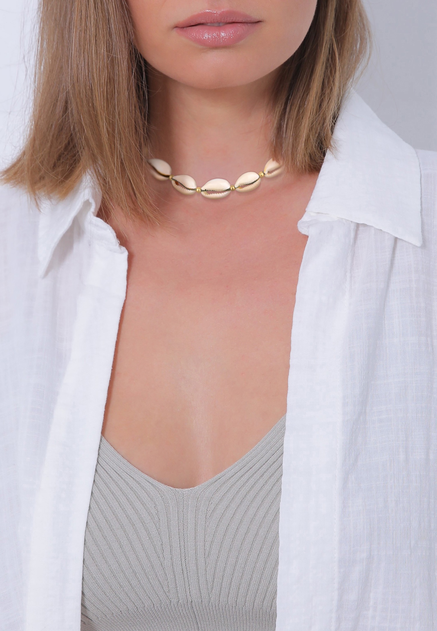 Set da spiaggia estivo da donna Elli con vere conchiglie di ciprea in argento sterling 925 placcato oro