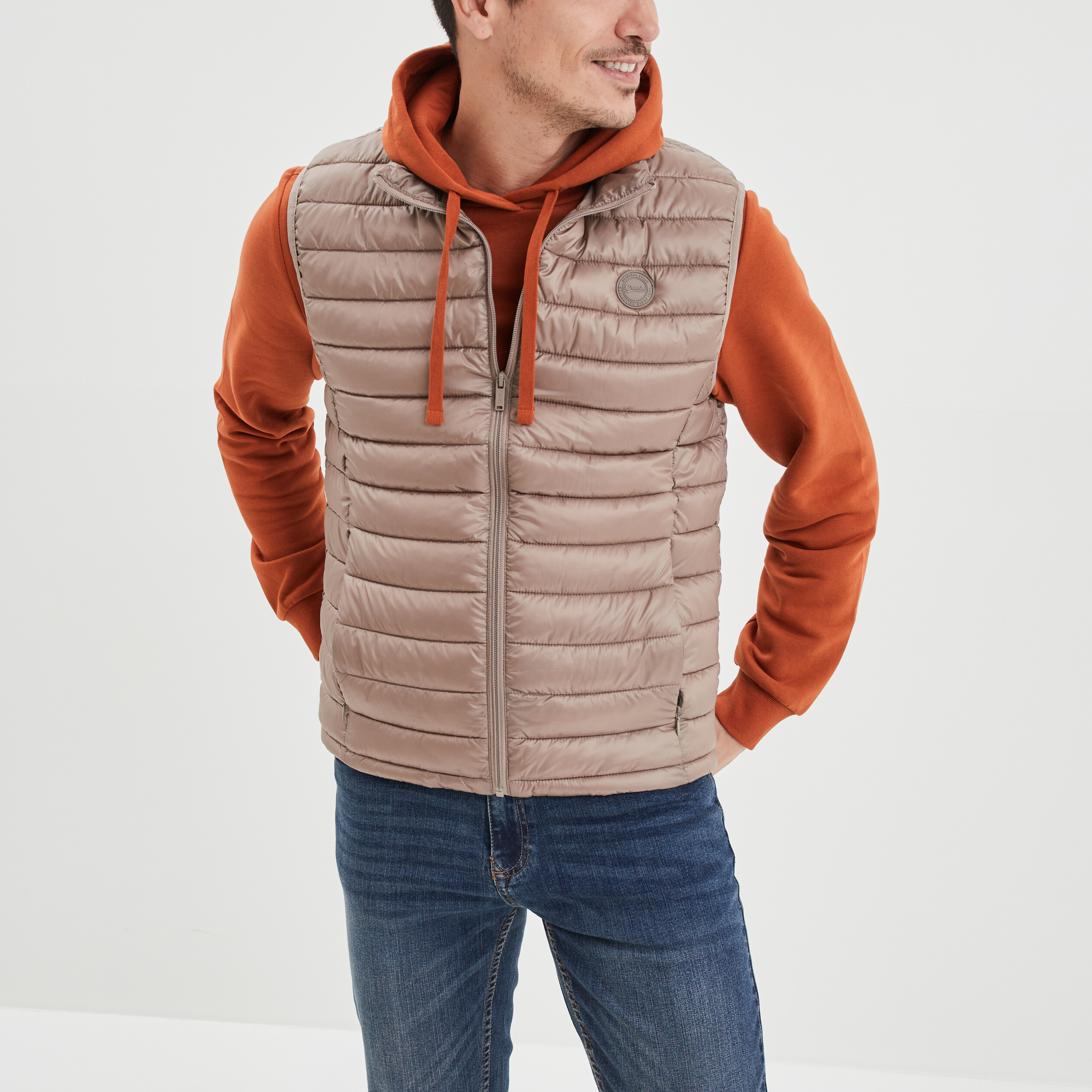 Doudoune légère zippée sans manches taupe homme | La Halle