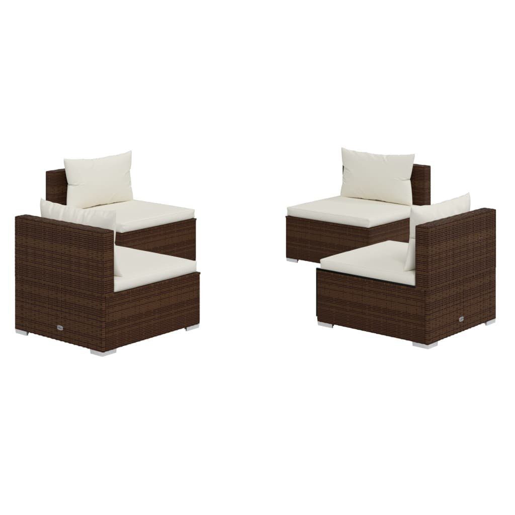 vidaXL Gartenlounge-Set 4-tlg. Garten-Lounge-Set mit Auflagen Poly Rattan Braun, (1-tlg)