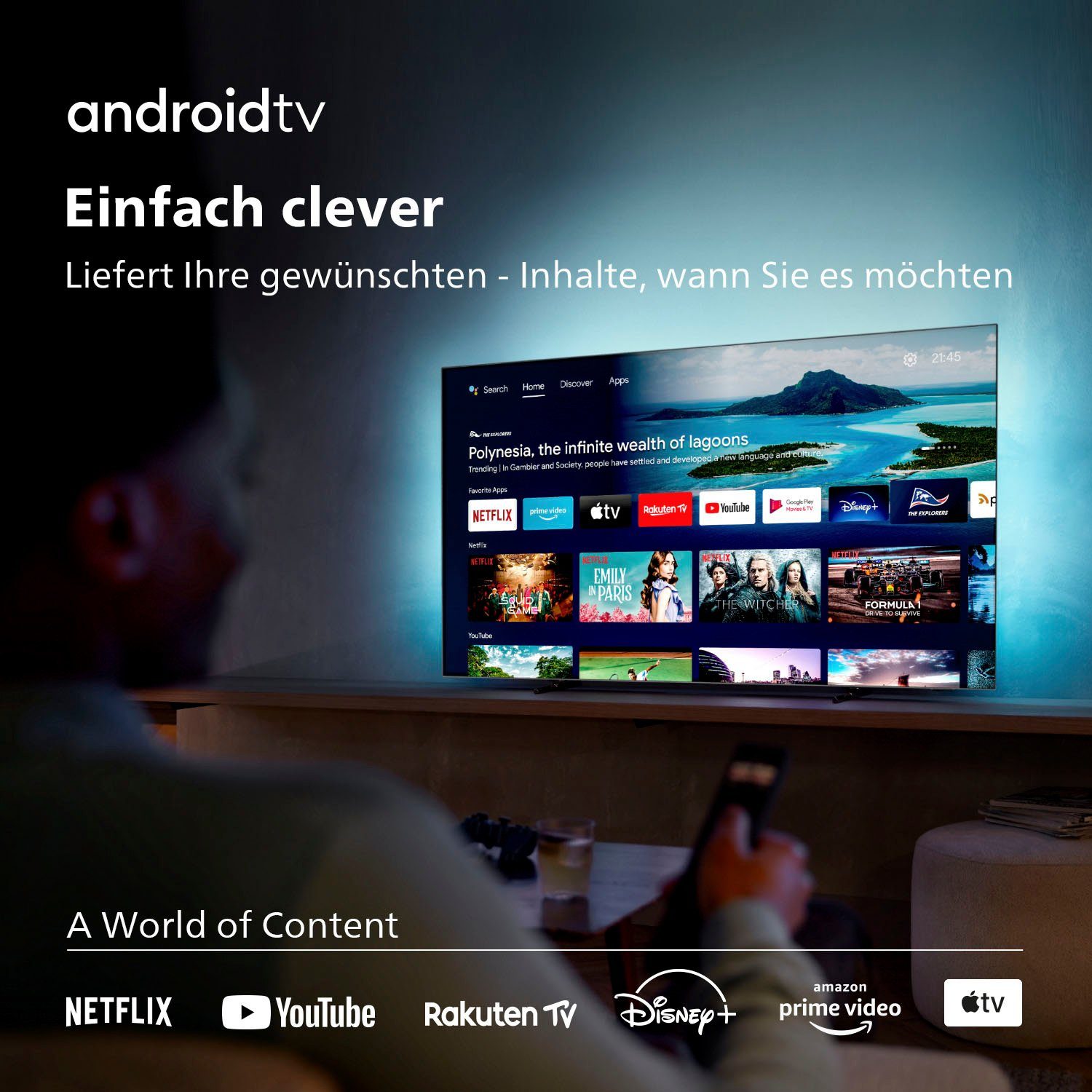 Philips 48OLED707/12 OLED-Fernseher (121 cm/48 Zoll, 4K Ultra HD, Android TV, Smart-TV, 3-seitiges Ambilight)