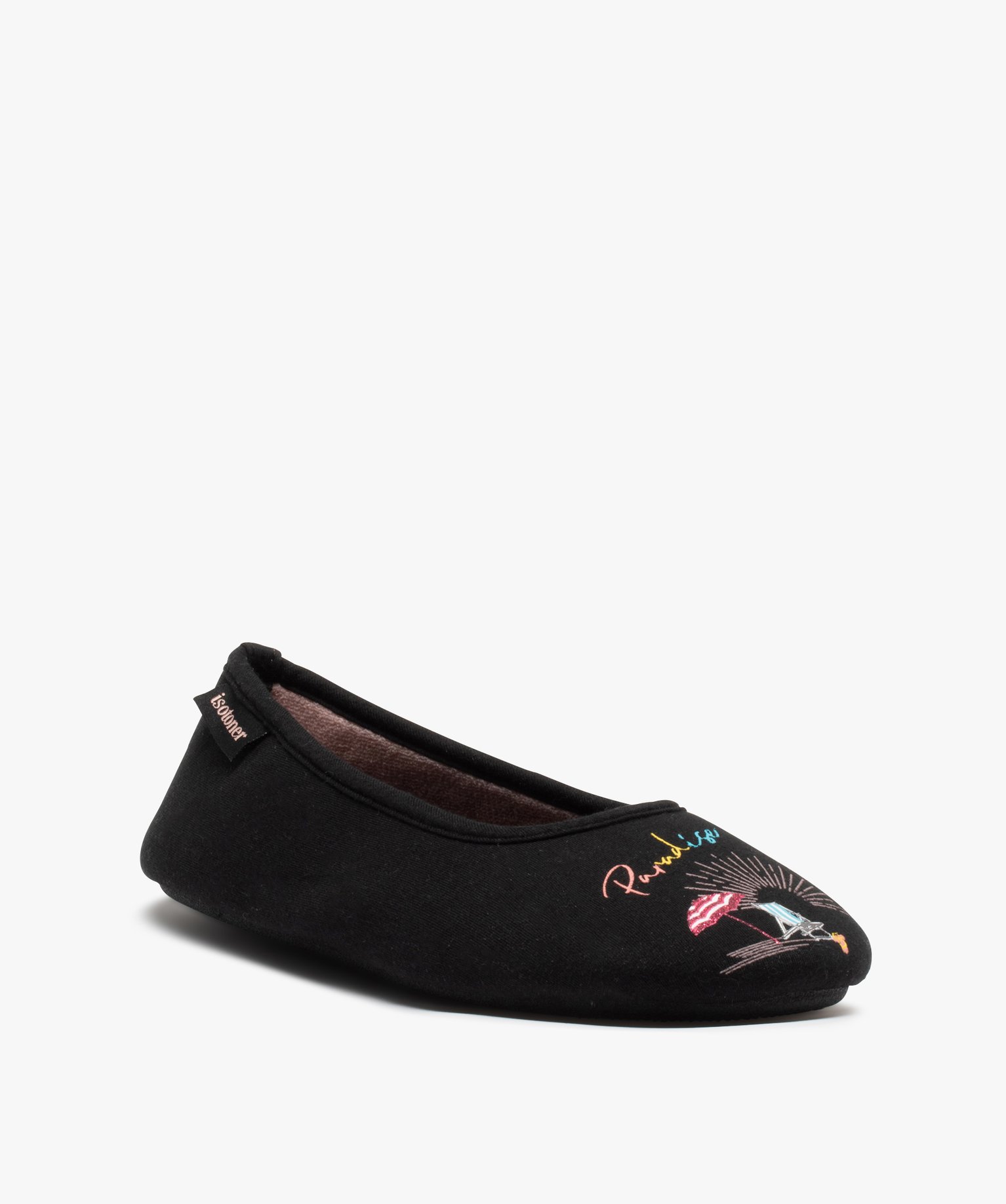 Chaussons femme ballerines imprimées Paradise - Isotoner noir | GEMO